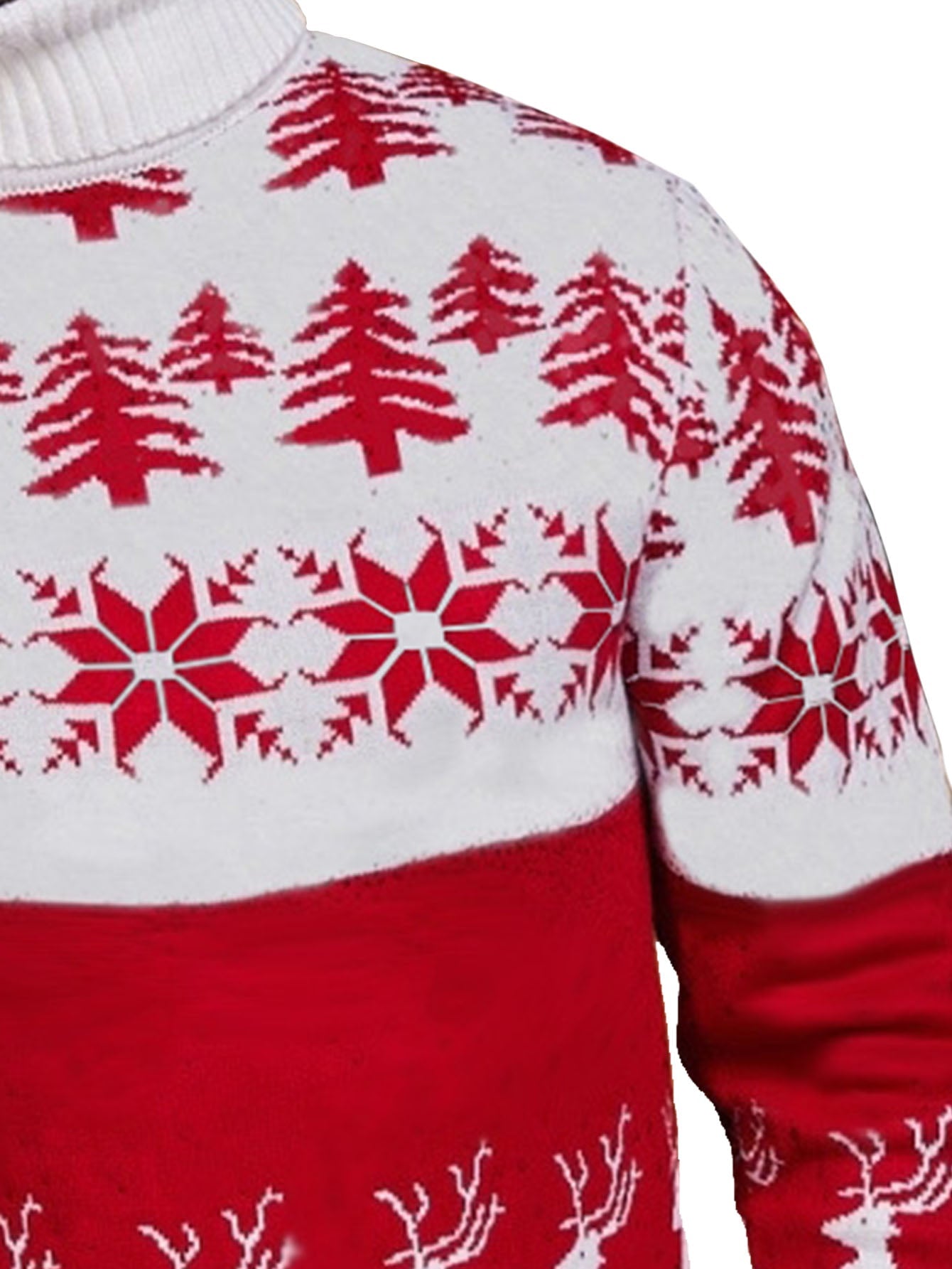 Men's Red & White Christmas Sweater with Reindeer & Snowflake Patterns - Collar Winter Knit Sweater Coat for Holiday Parties, Casual Outfits, Christmas Sweater For Men, Christmas Sweaters For Men, Christmas Jumper For Men, Ch MAEJORKEN