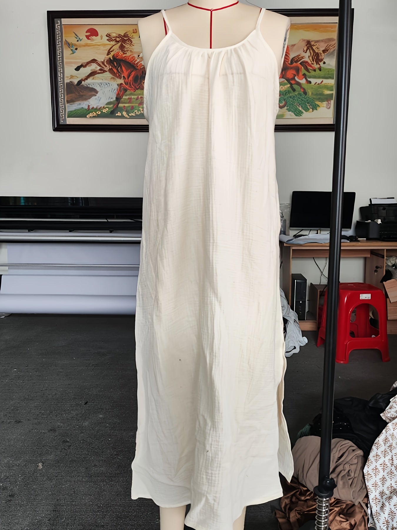 Robe d été sans manches avec plis sur le décolleté & fente latéral du S au 2XL