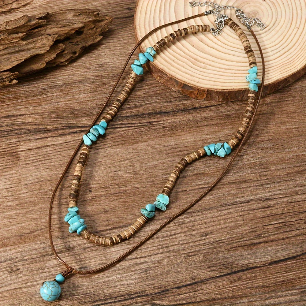 Ensemble élégant de collier 2 pièces en œil du tigre et coquille de noix de coco ( Coffret non inclus )) MAEJORKEN