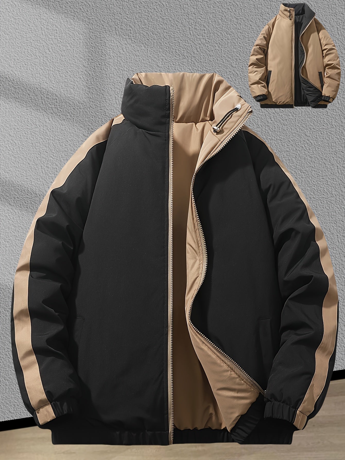Blouson chaud réversible dotée de fermetures éclair de poignets élastiques et de poches inclinées du S au 3XL MAEJORKEN