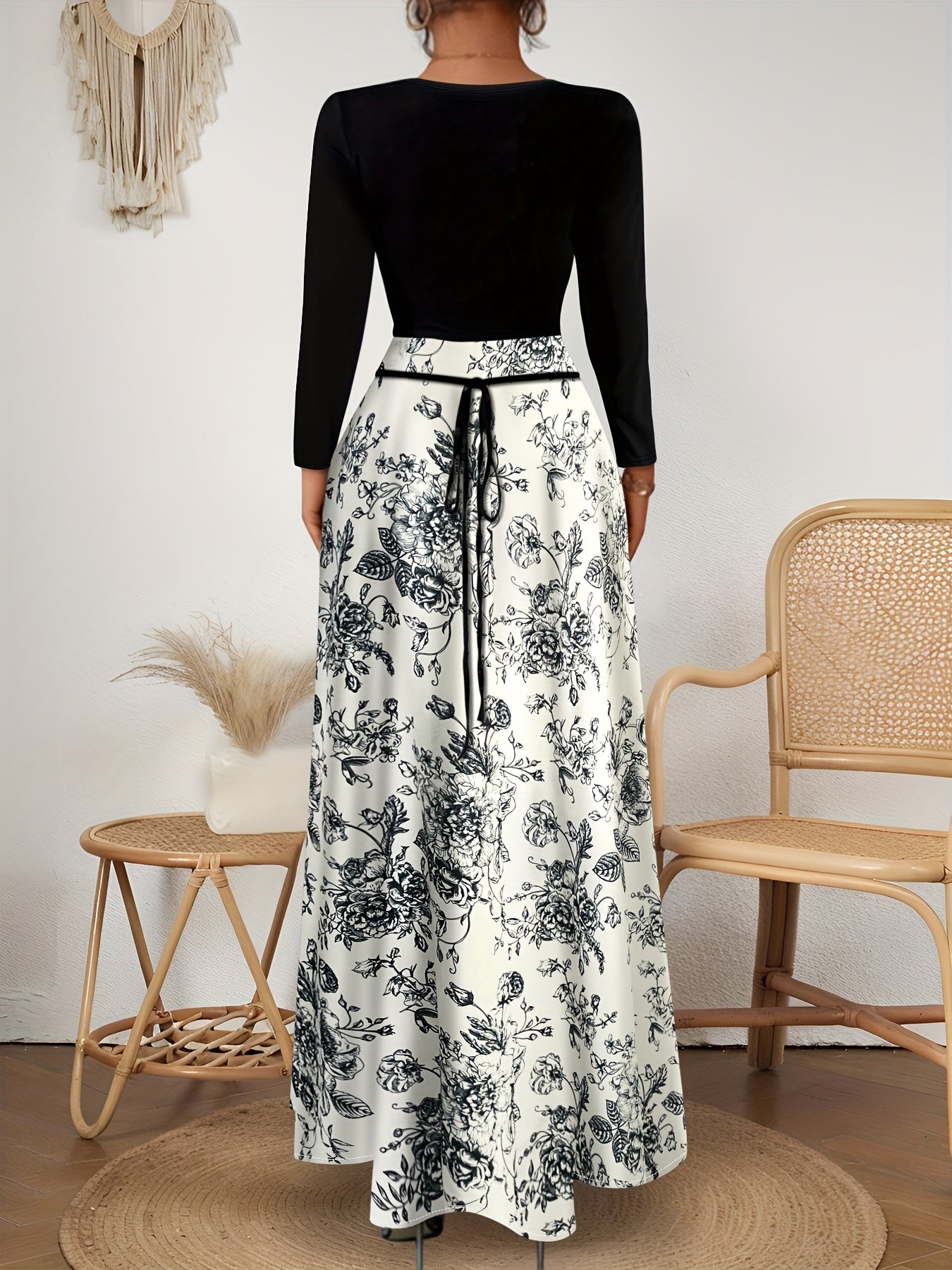 Robe à manches longues à imprimé floral grande taille du XL au 5 XL MAEJORKEN