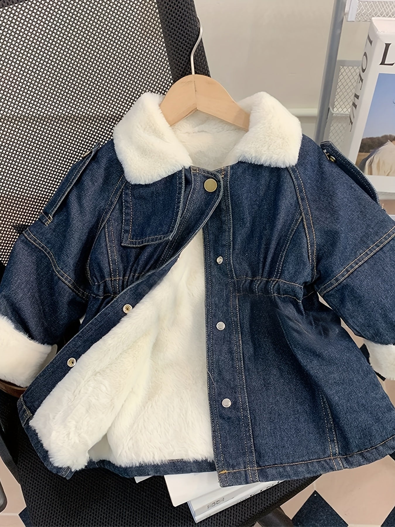 Girls' Winter Coat with Plush Faux Fur Lining - Thickened Mid-Length Casual Long Sleeve Coat for Toddlers & Kids, Solid Color Button-Up Front, Cozy Fall/Winter Outerwear, Cozy Fall Wear, Classic Buttonup Coat, Soft Texture Co MAEJORKEN
