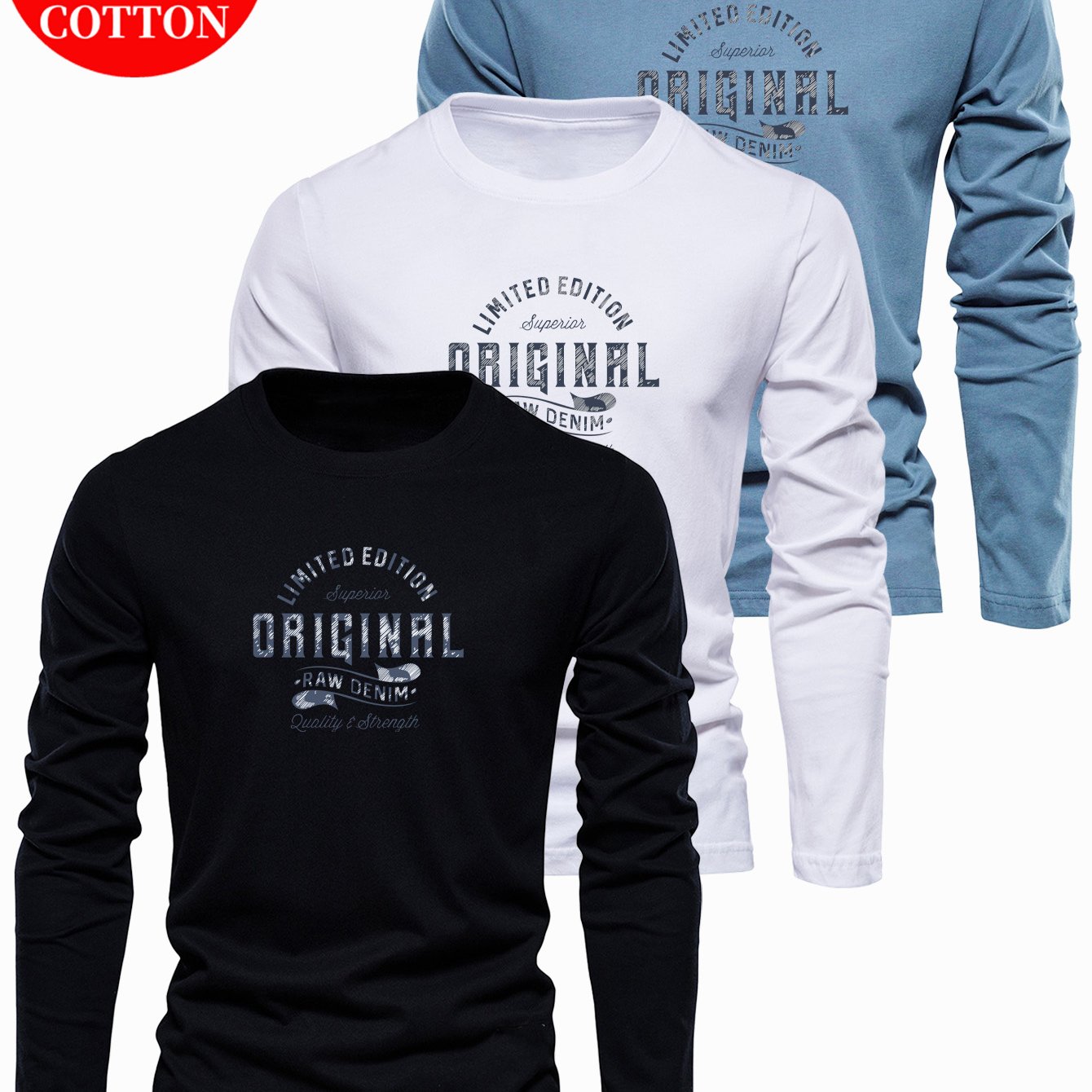 Lot de 3 t-shirts 100% coton du XS au 3XL MAEJORKEN