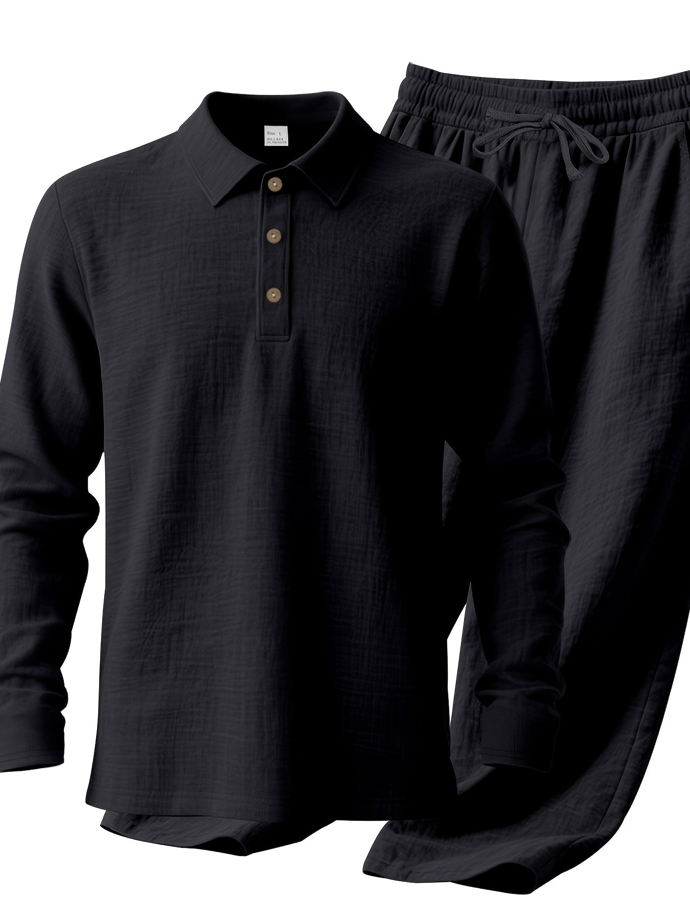 Ensemble pantalon large et polo à manches longues en lin du S au 3XL MAEJORKEN