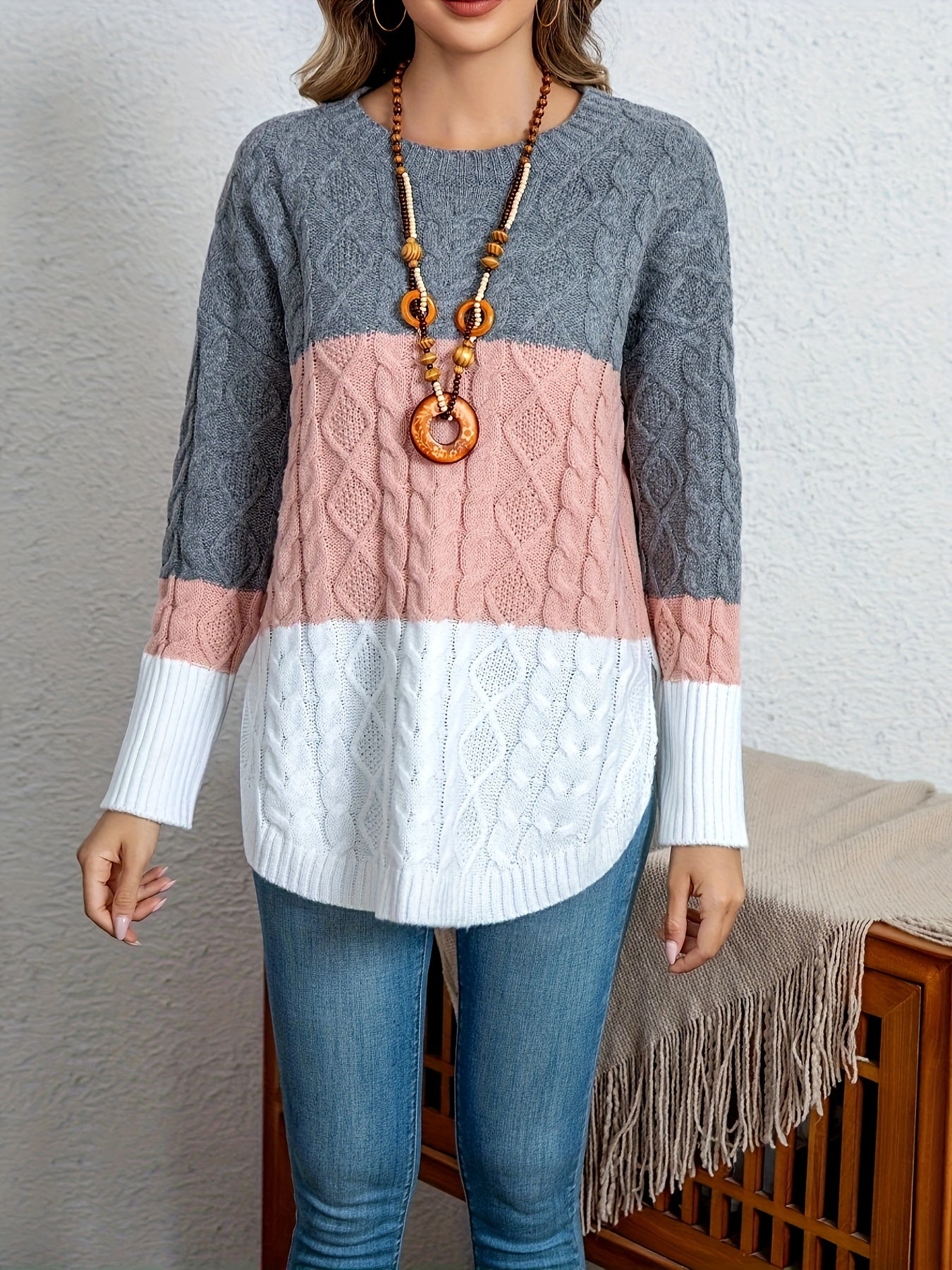 Pull en tricot torsadé à bloc de couleur du XL au 5XL
