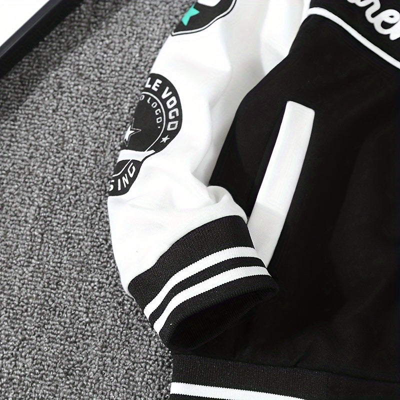 Veste de baseball garçons noir et blanc boutonnage devant du 4 au 13 ans