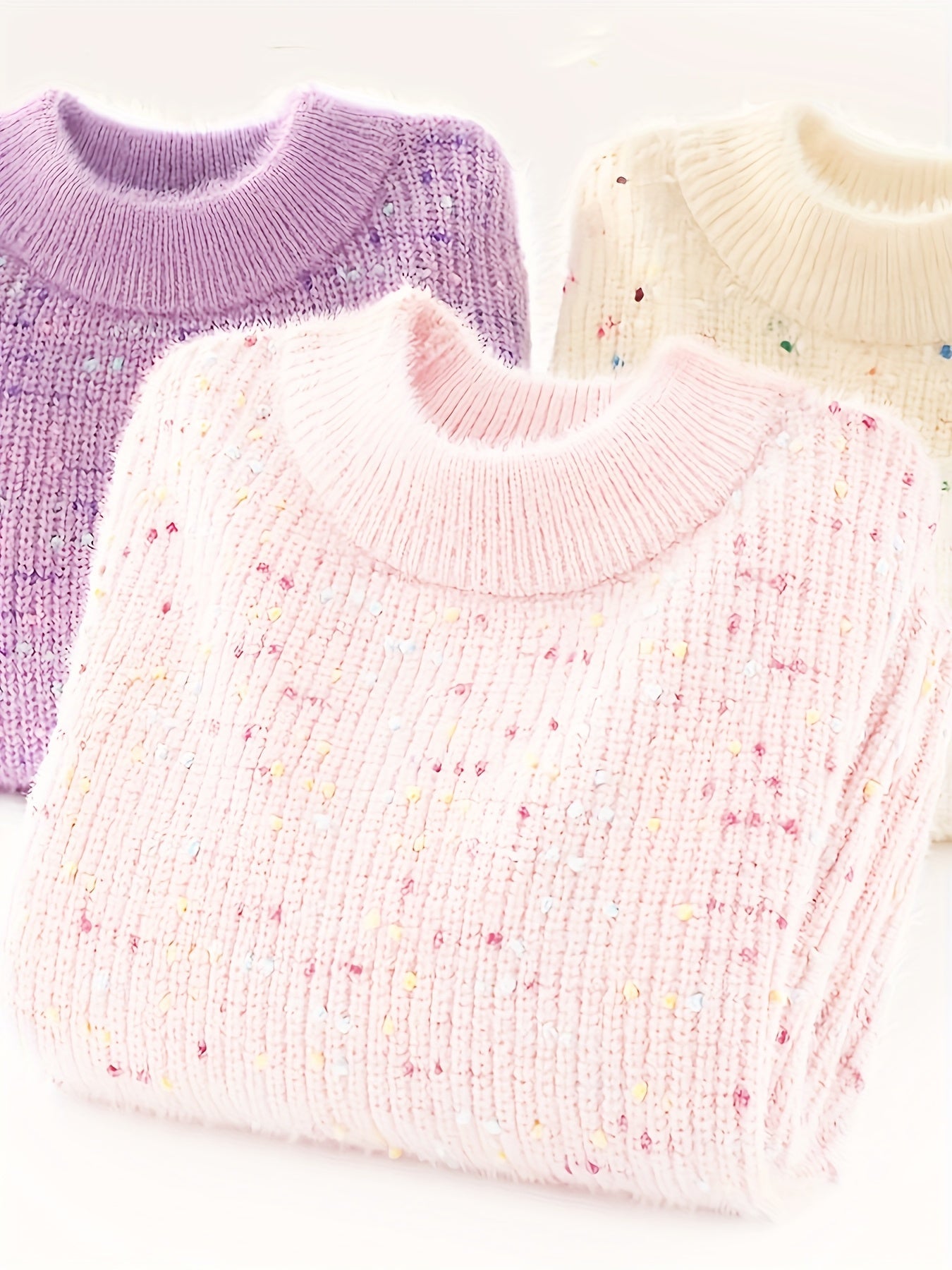 Kids' Cute Crew Neck Knit Sweater - Acrylic Blend (43.5% Acrylic, 34.5% Polyester, 22% Polyamide) - Fall/Winter Long Sleeve Pullover with Regular Fit and Medium Stretch - Solid Color with Floral Accents, Thick MAEJORKEN