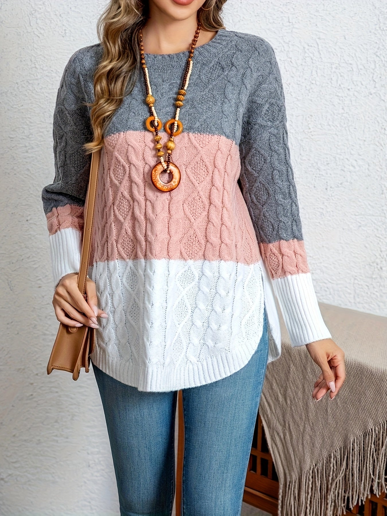 Pull en tricot torsadé à bloc de couleur du XL au 5XL