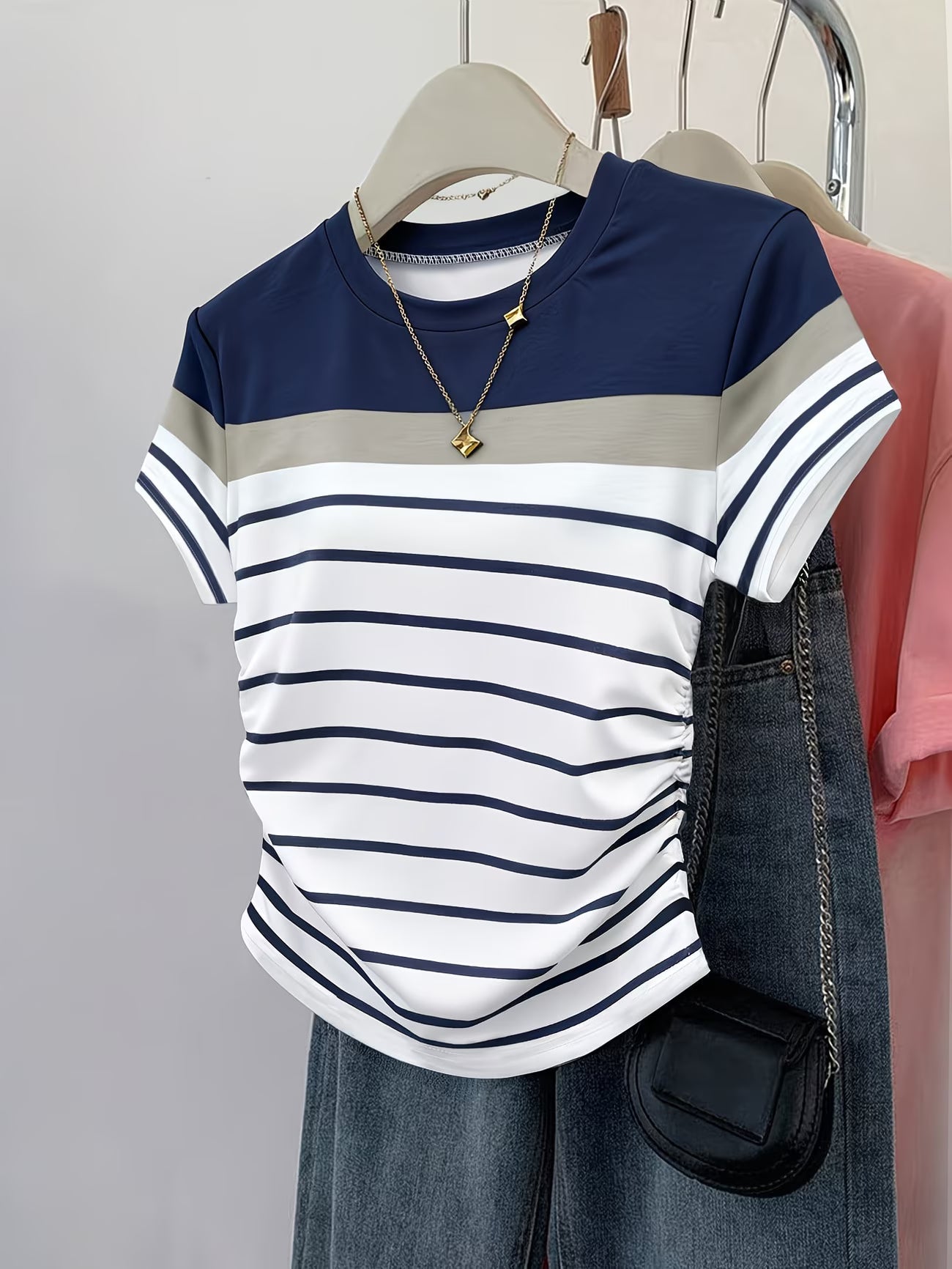 T-shirt court rayé pour femmes, nouveau style été, motif numérique, rayures multicolores du XS au 2XL MAEJORKEN