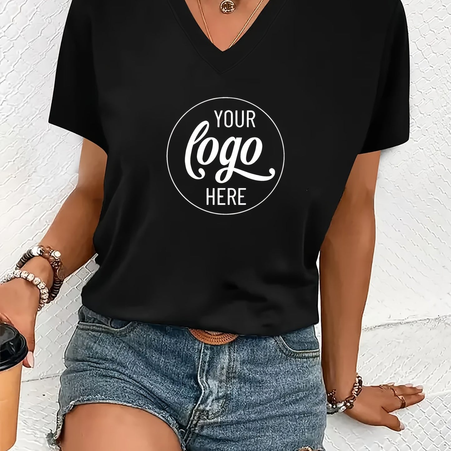 T-shirt décontracté personnalisable à col en V du S au 2XL