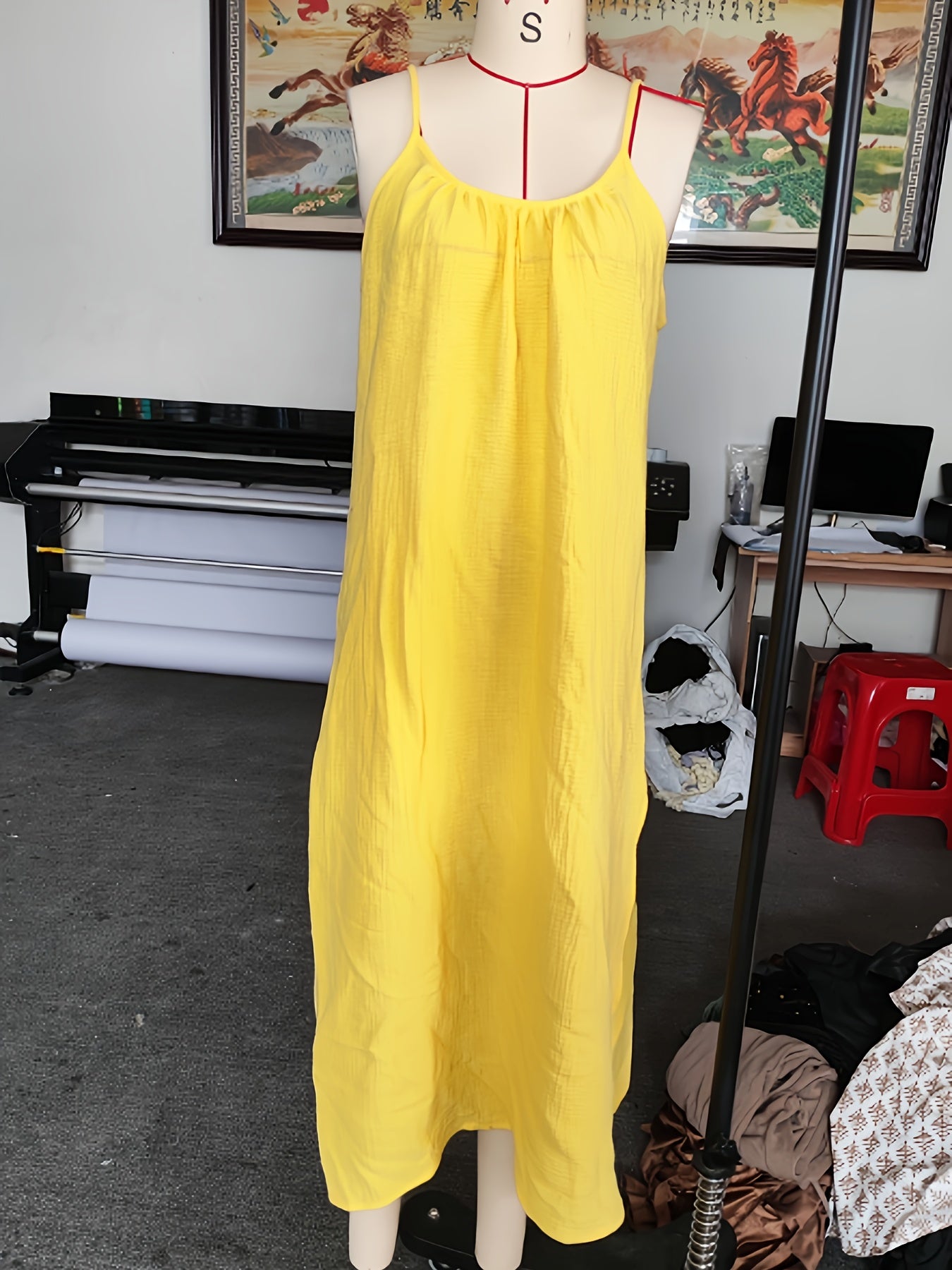 Robe d été sans manches avec plis sur le décolleté & fente latéral du S au 2XL