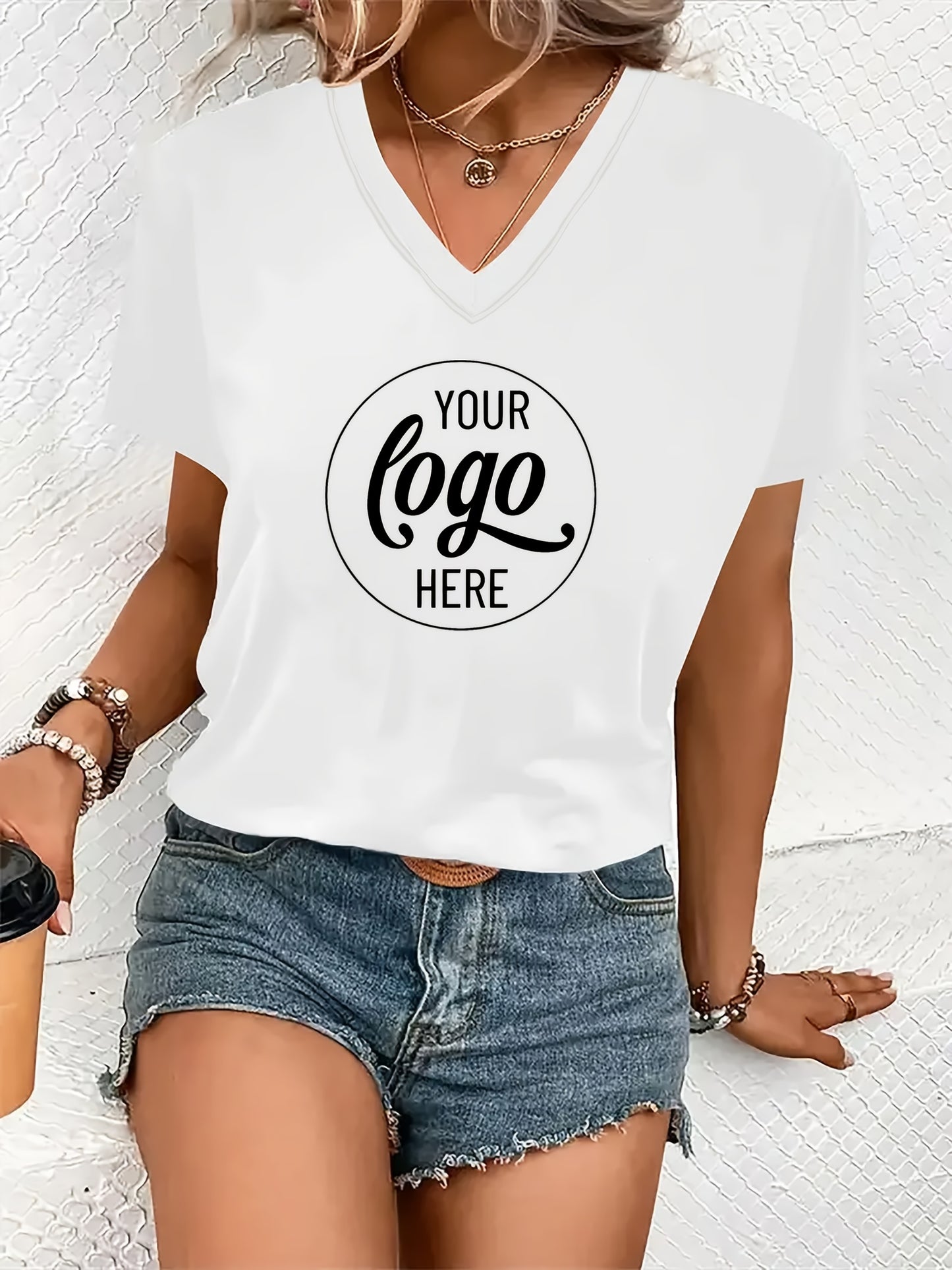 T-shirt décontracté personnalisable à col en V du S au 2XL