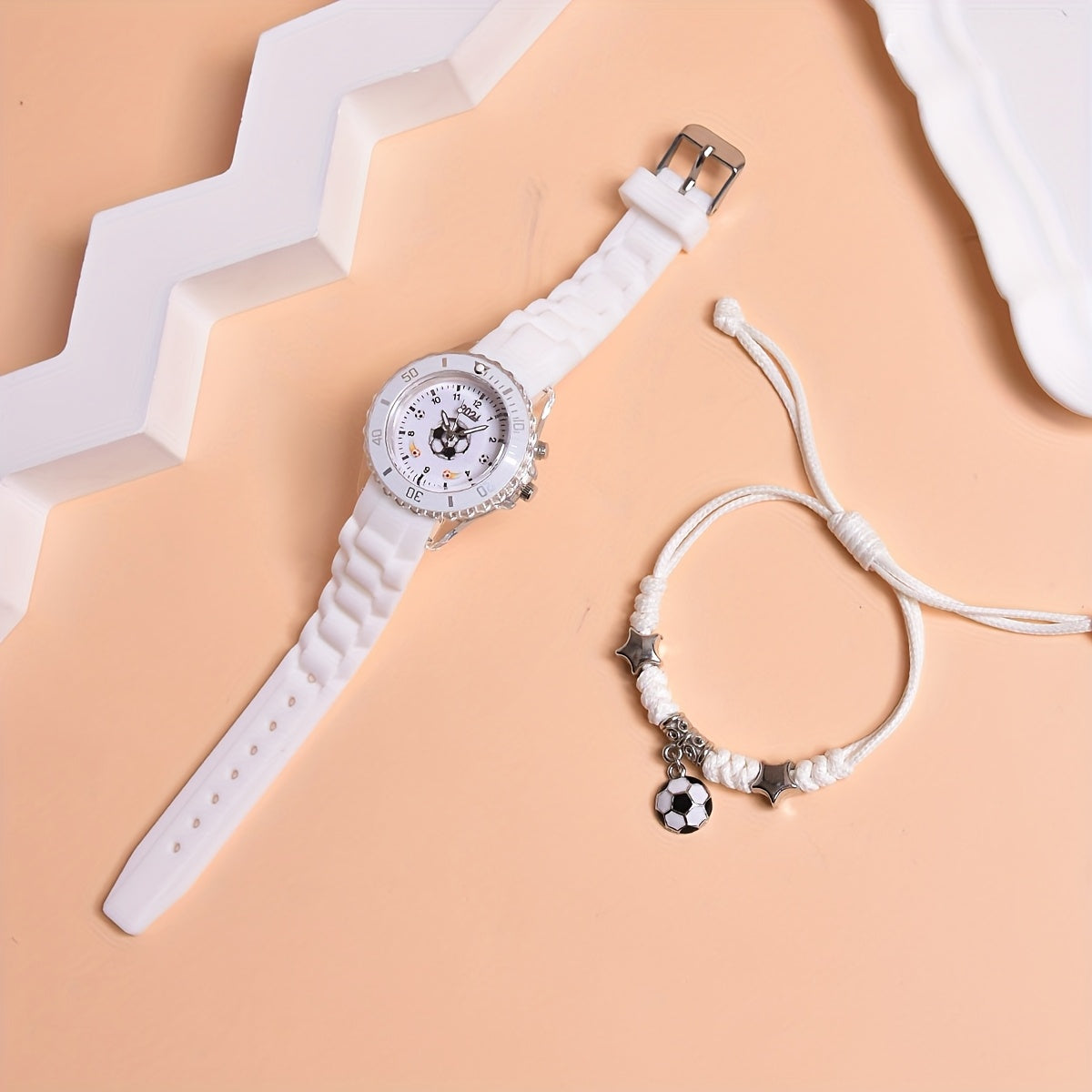 2024 New Double Movement LED Luminous Watch for Boys Football Sports Watch Adjustable Braided Rope Bracelet Set 2pcs MAEJORKEN