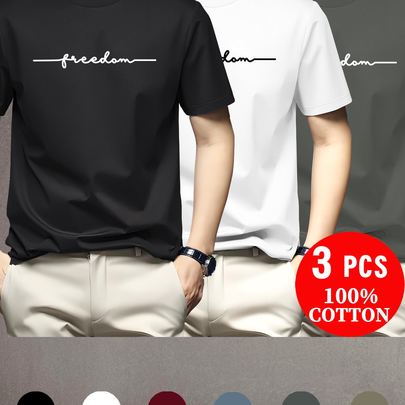 Lot de 3 t-shirts à manches courtes 100% coton du XXS au 3XL MAEJORKEN