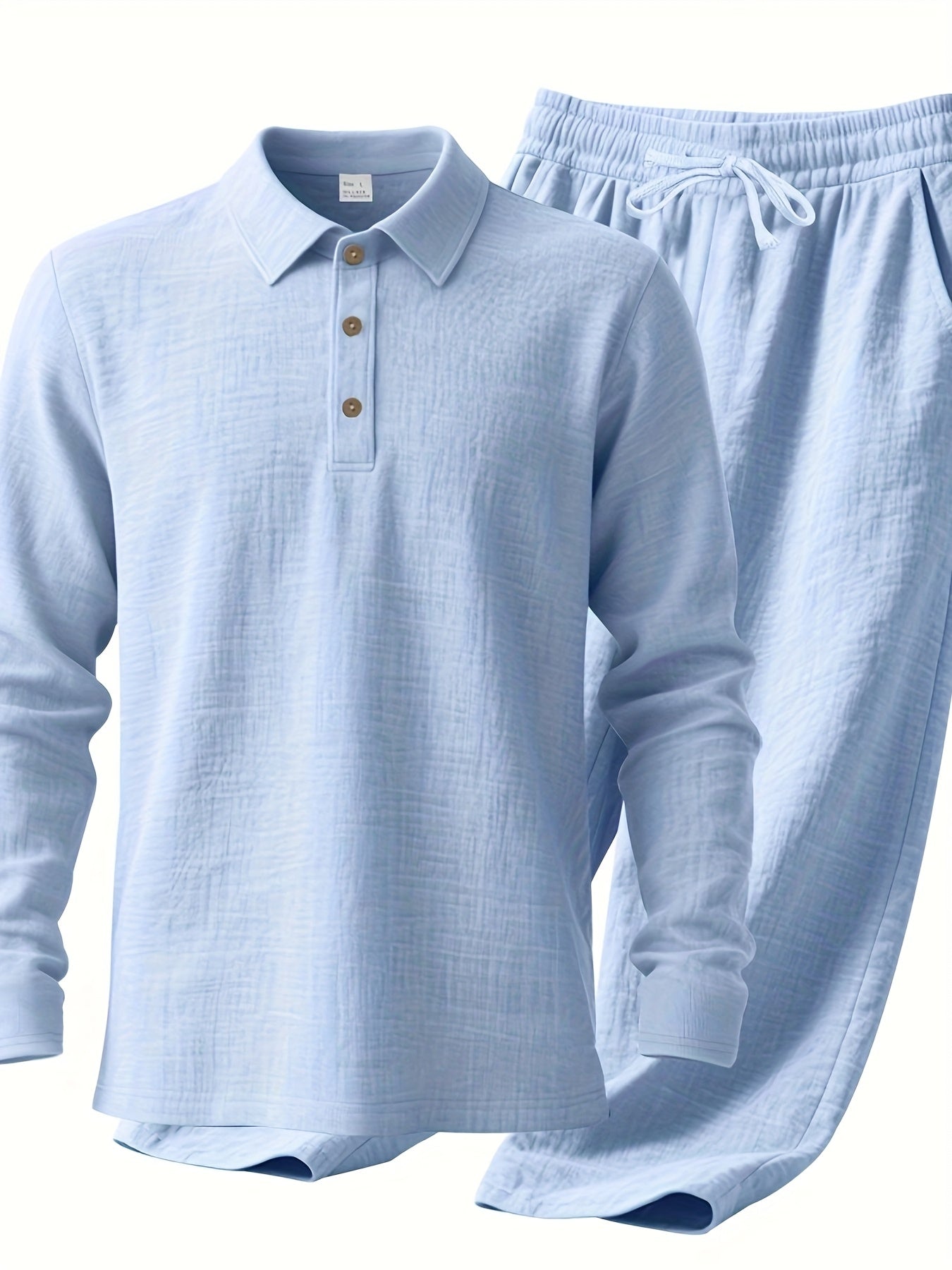 Ensemble pantalon large et polo à manches longues en lin du S au 3XL MAEJORKEN