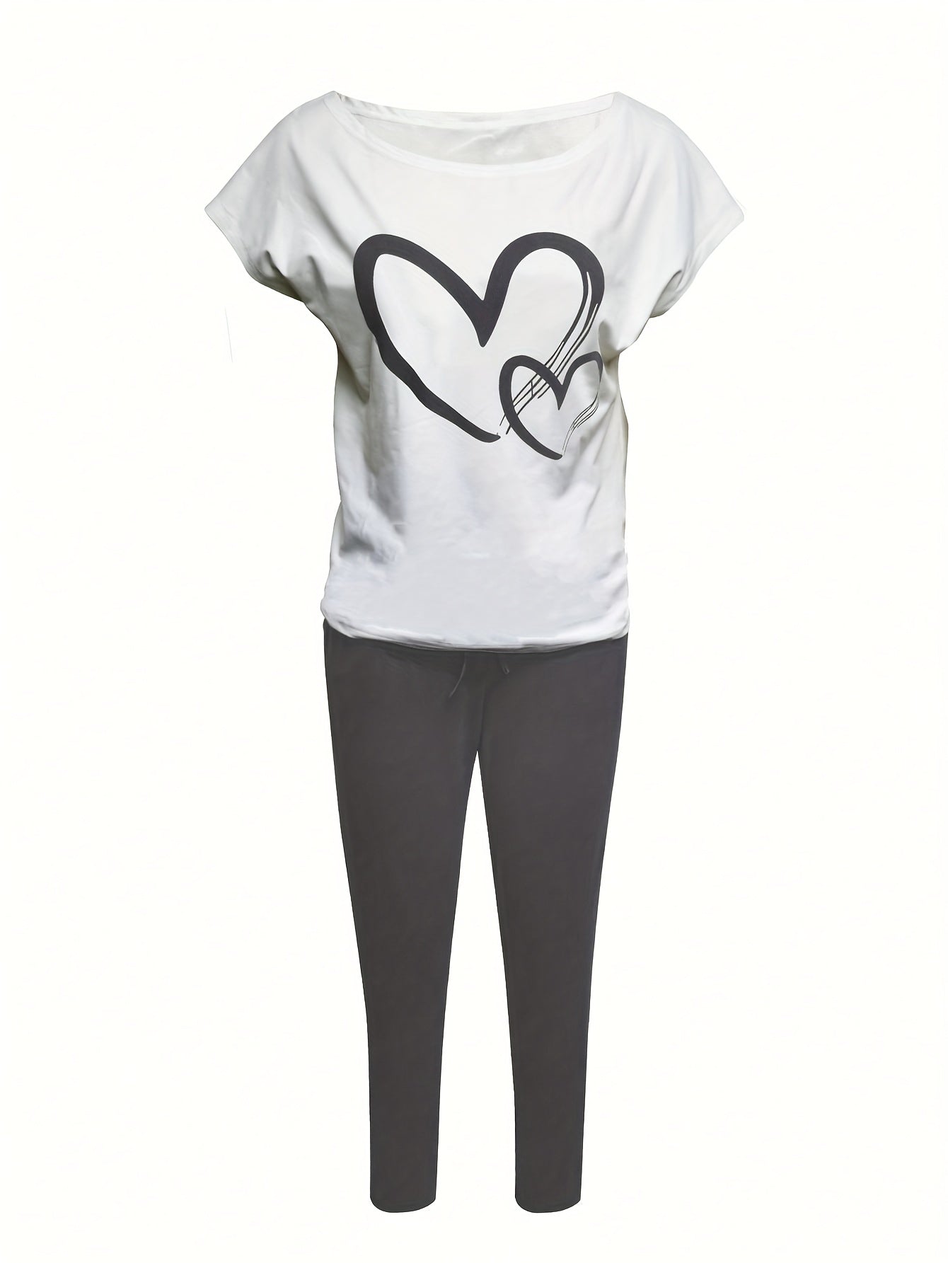 Ensemble t-shirt à manches courtes et pantalon à imprimé cœur du S au 2XL