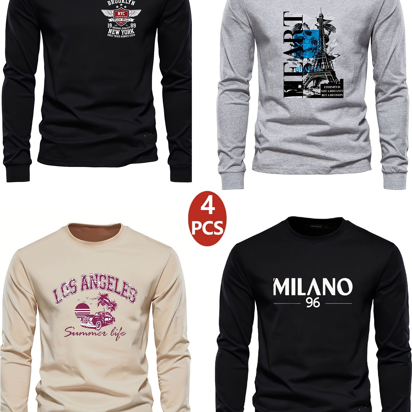 Lot de 4 t-shirts à manches longues ras du cou garçons du 7 au 15 ans MAEJORKEN