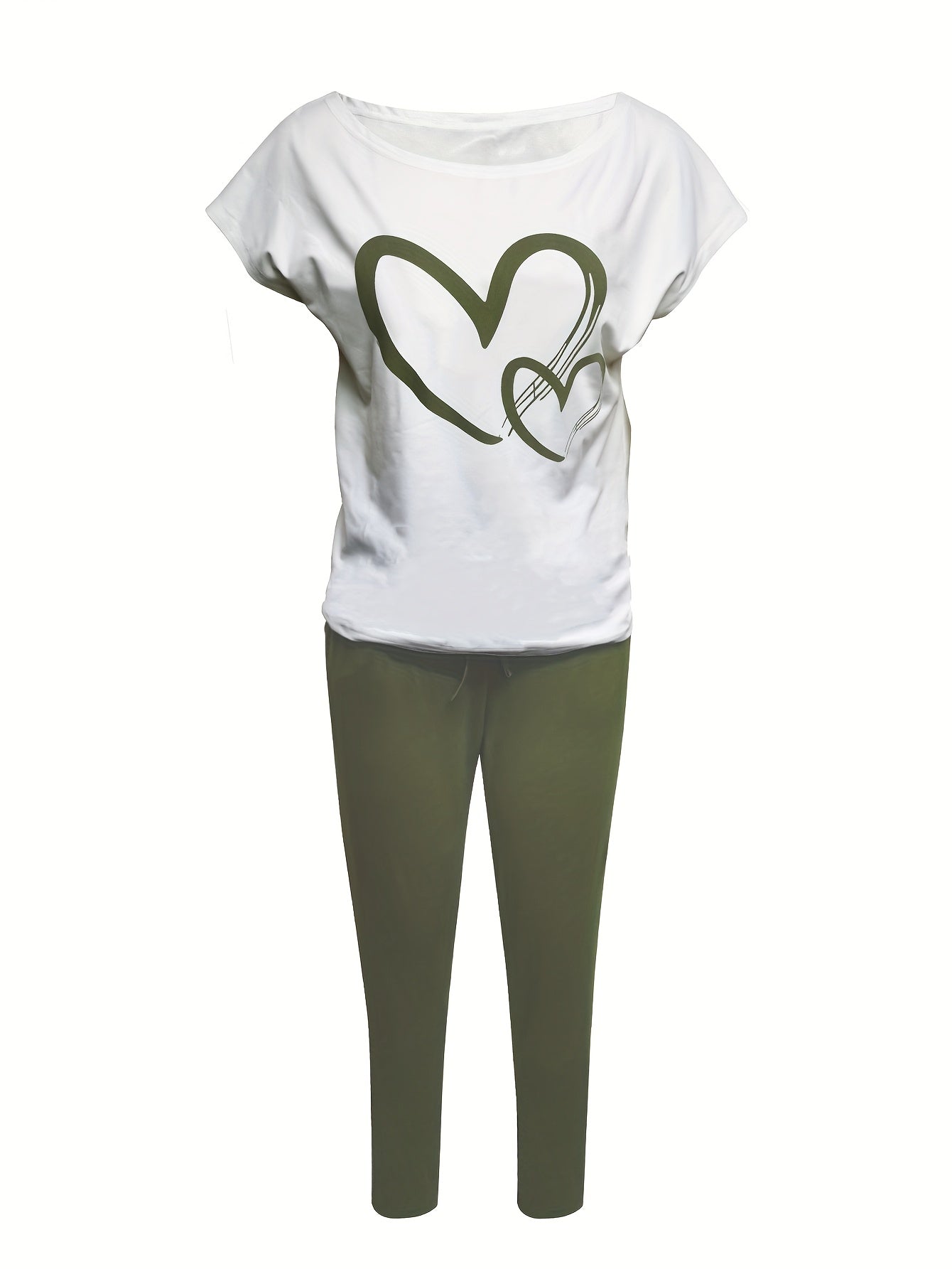 Ensemble t-shirt à manches courtes et pantalon à imprimé cœur du S au 2XL