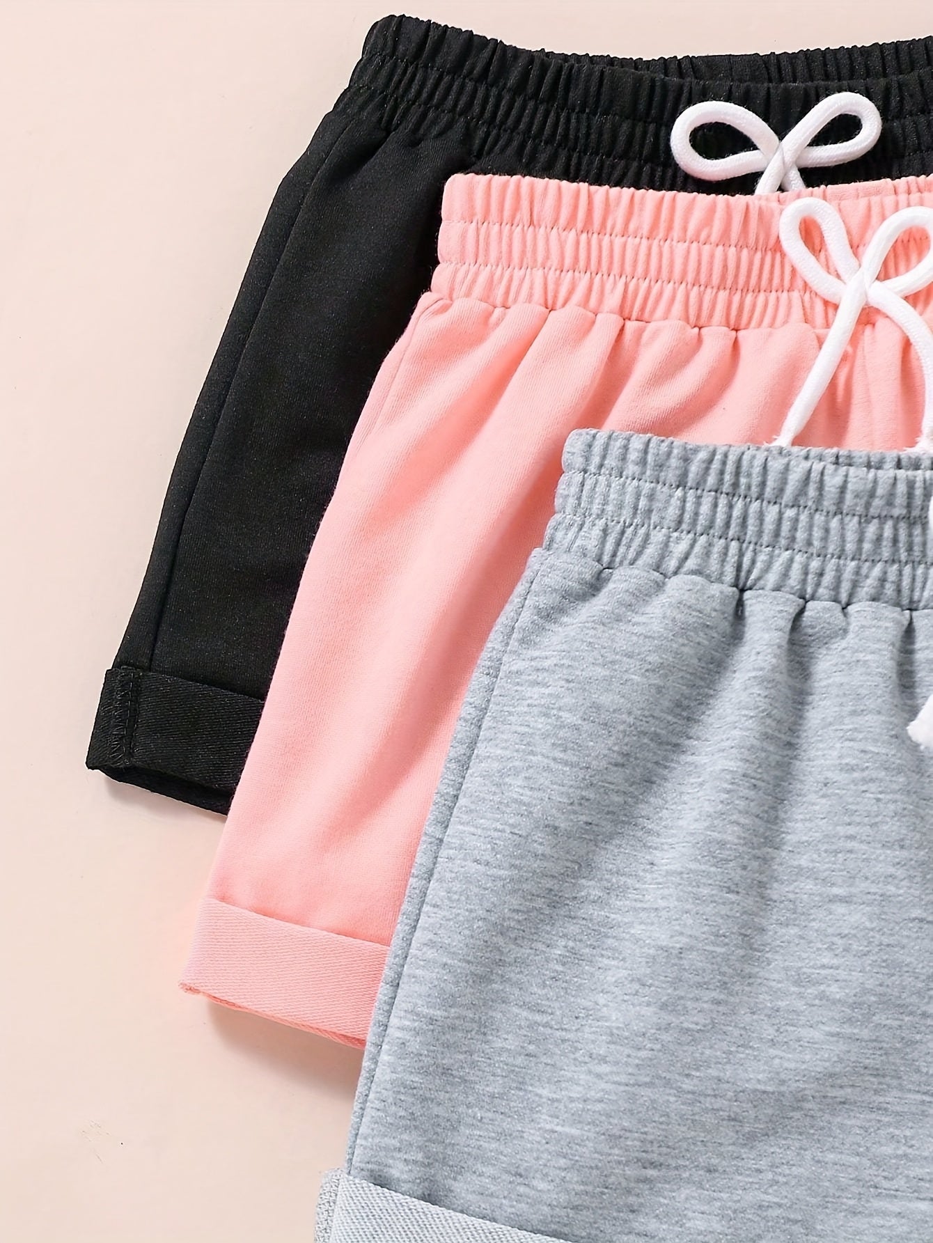 Lot de 3 shorts taille haute pour filles avec cordon de serrage réglable du 7 au 14 ans