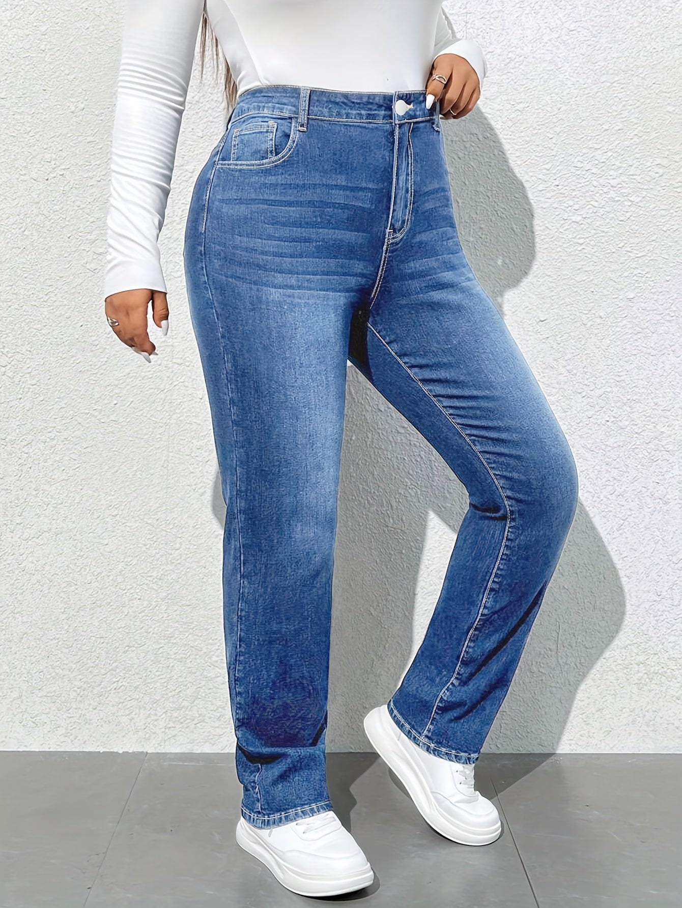 Jeans droit taille haute coupe confortable pour femmes grande taille du XL au 6XL MAEJORKEN