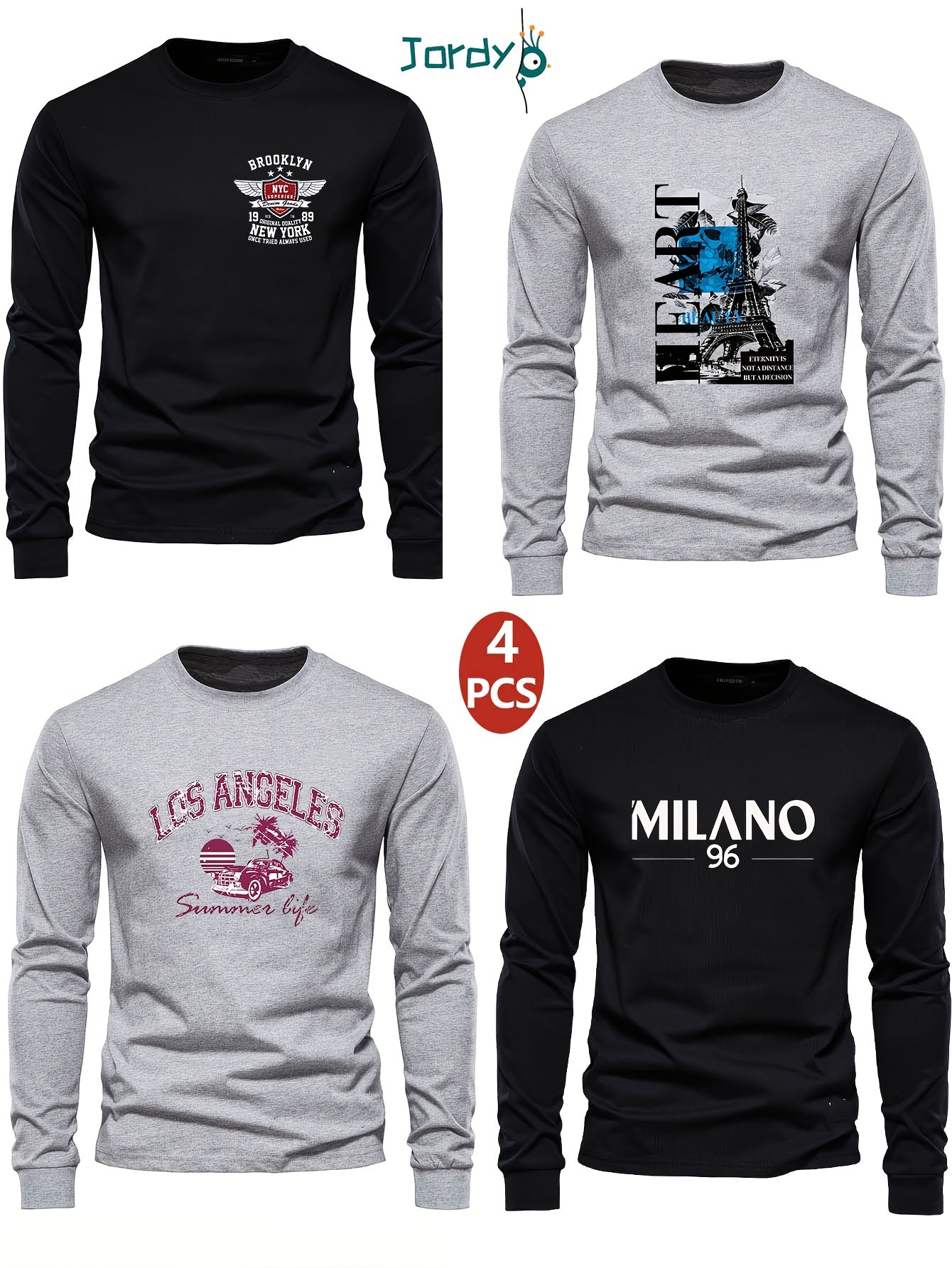 Lot de 4 t-shirts à manches longues ras du cou garçons du 7 au 15 ans MAEJORKEN