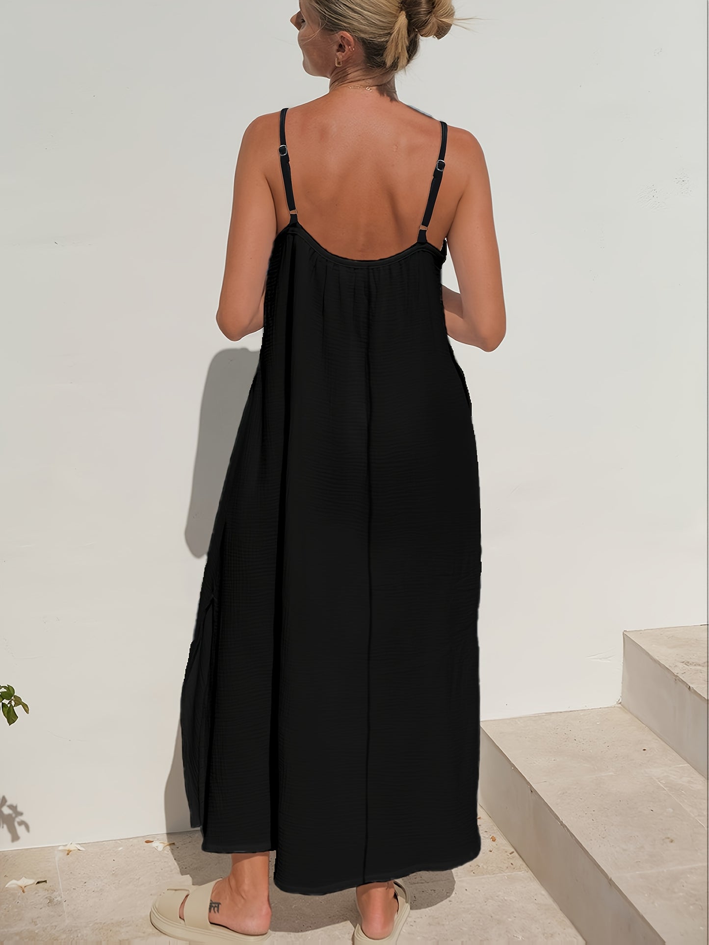 Robe d été sans manches avec plis sur le décolleté & fente latéral du S au 2XL
