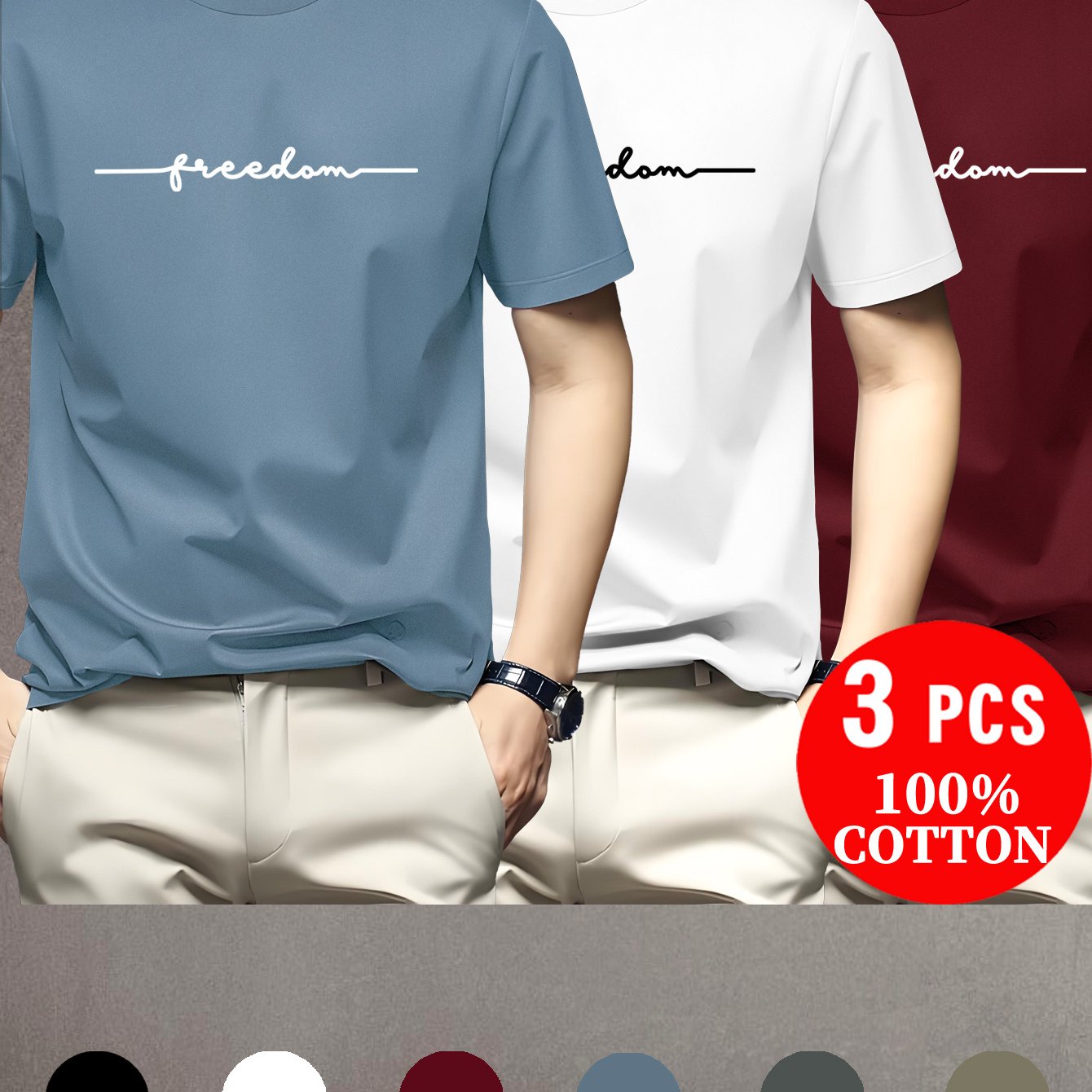 Lot de 3 t-shirts à manches courtes 100% coton du XXS au 3XL MAEJORKEN