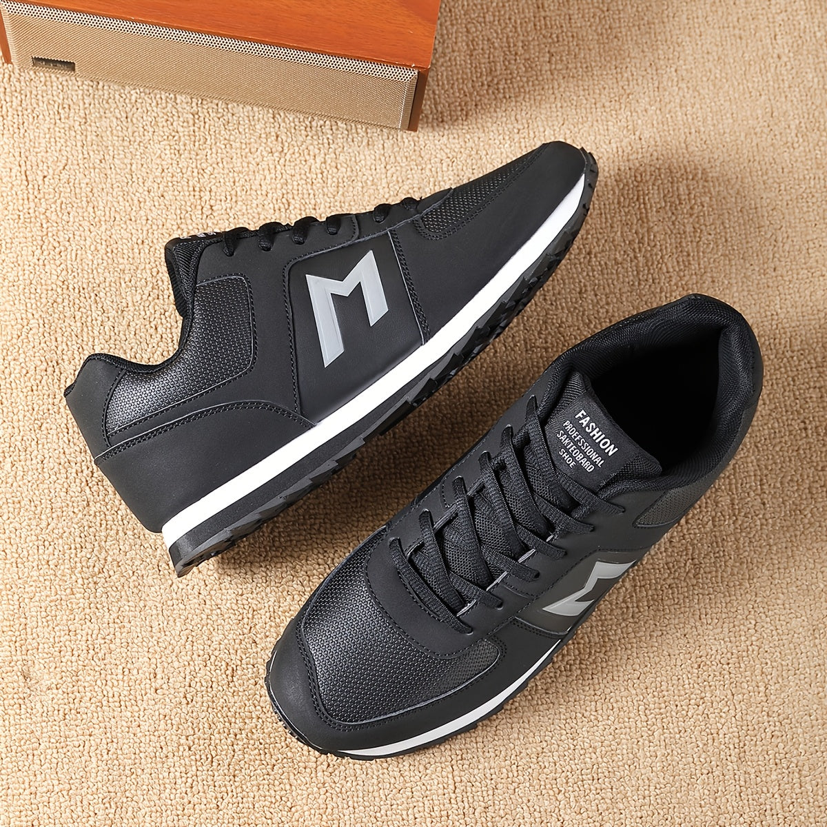 Men'S Breathable Durable All-Season Running Shoes - Comfortable Casual Sneakers with Geometric Pattern, Round Toe & Lace-Up Closure for Hiking, Outdoor, Daily Wear - Versatile Low-Top Design in Black, White, Gray, Hiking Shoe MAEJORKEN