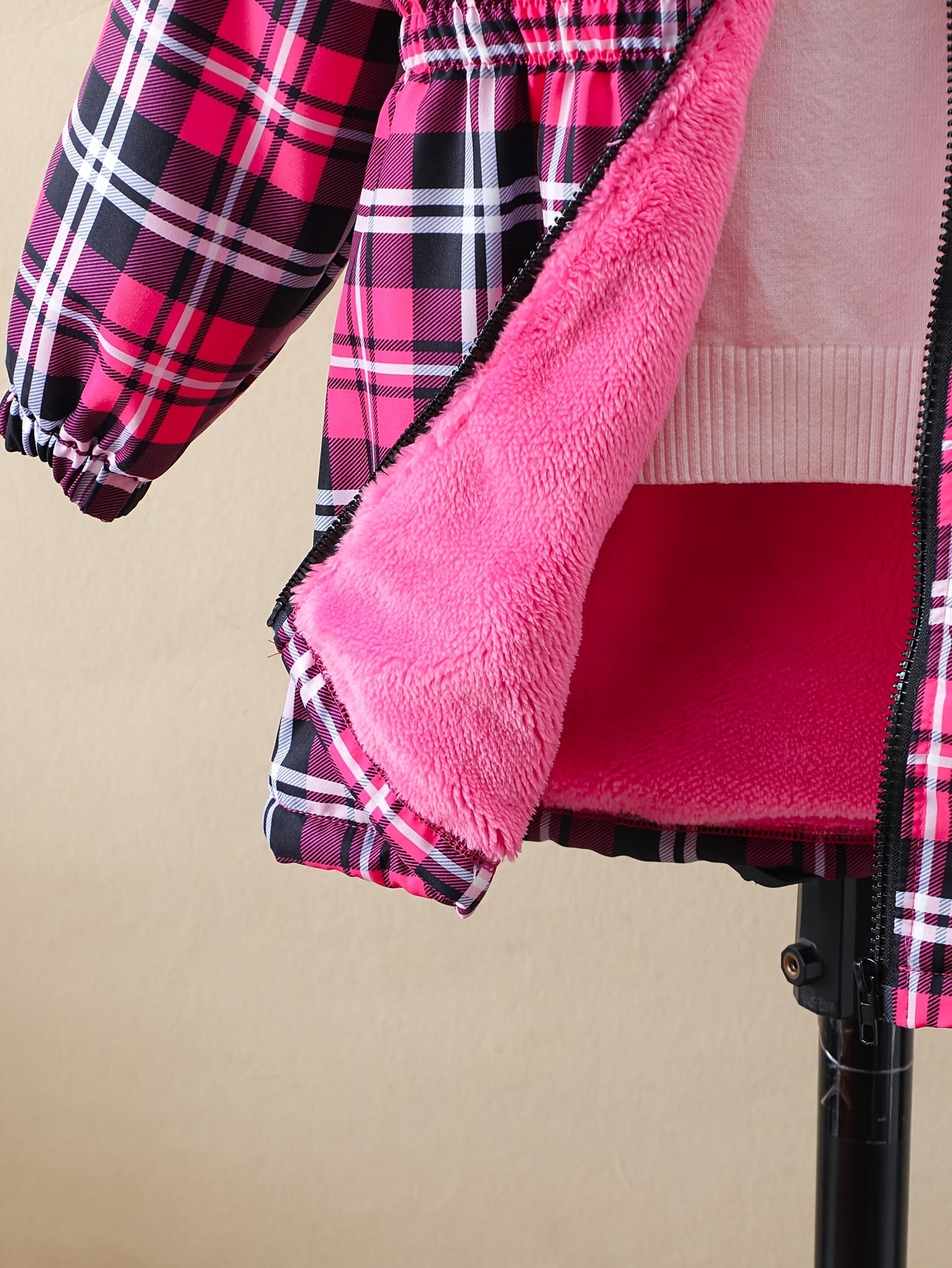 Girls' 120-160cm Winter Warm Fleece-Lined Zip-Up Hooded Mid-Length Jacket with Print for Casual Campus Style MAEJORKEN