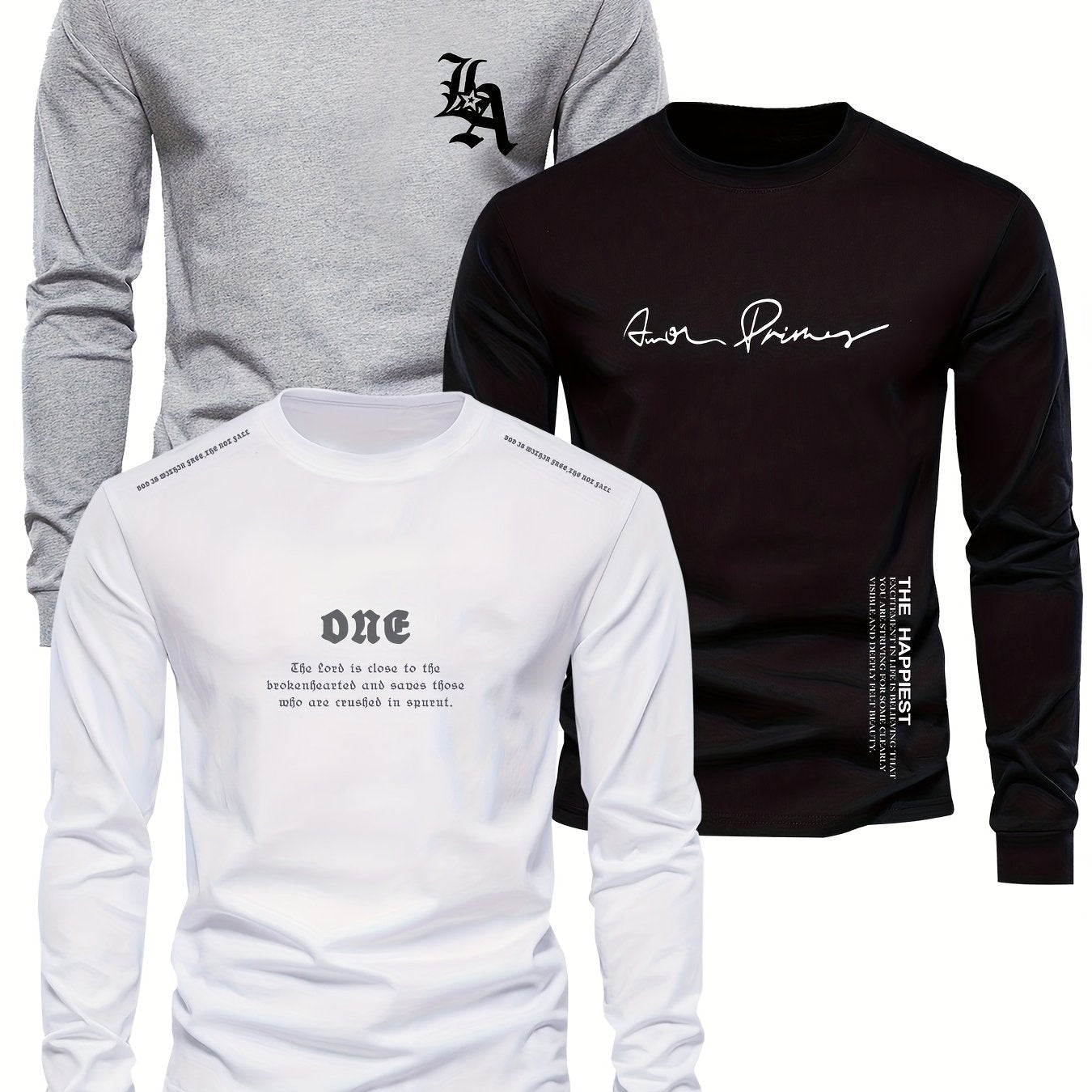 Boys' Youth ODE English Letter Print Casual Long Sleeve T-Shirt, Round Neck Comfortable Knit Pullover for Autumn and Winter, 3pcs Set, Machine Washable, Perfect for Outdoor Wear, Perfect for Outdoor, For Teenager, Teenager Lo MAEJORKEN