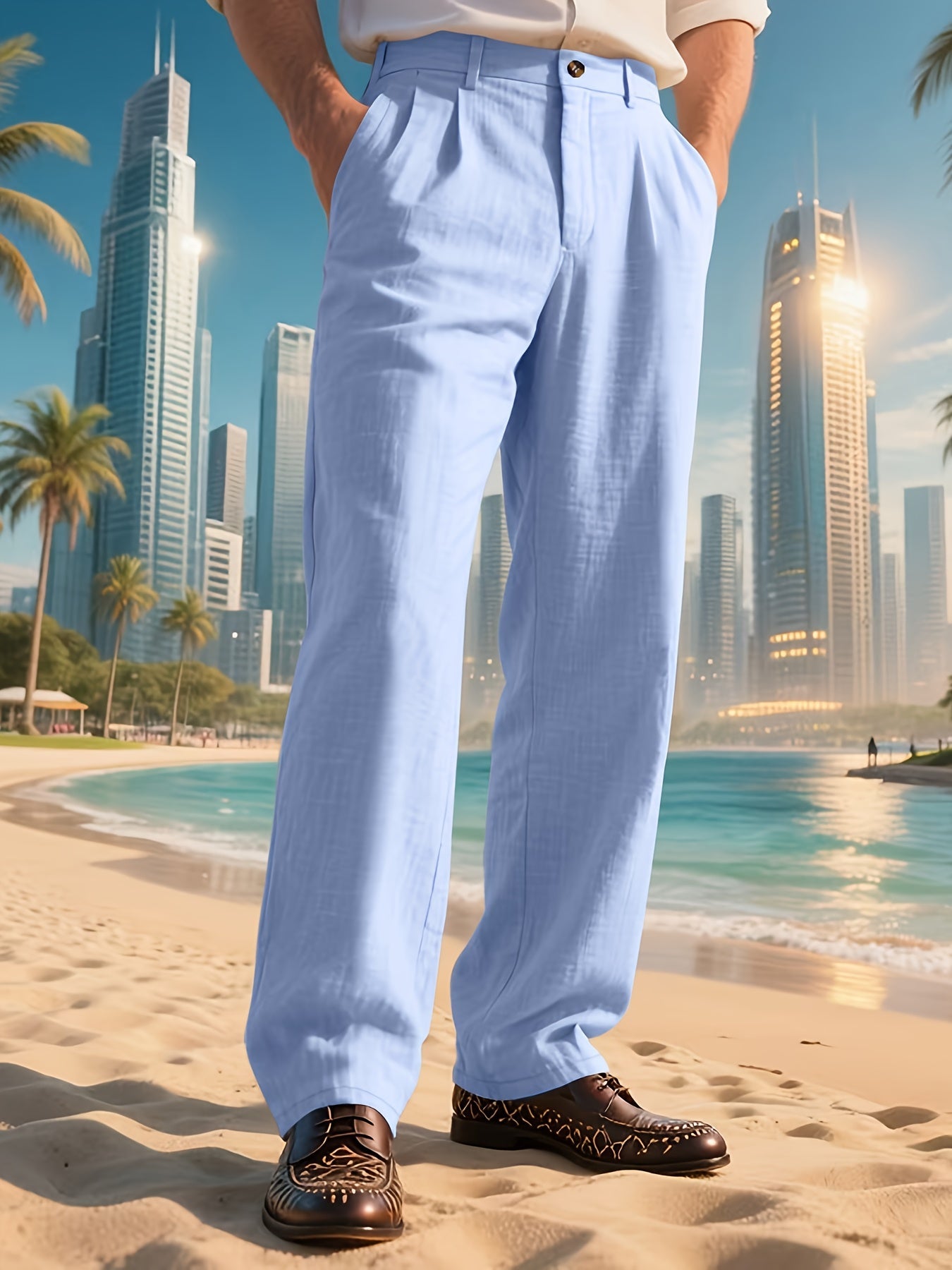Pantalon en lin jambe large , coupe ample du S au 3XL MAEJORKEN