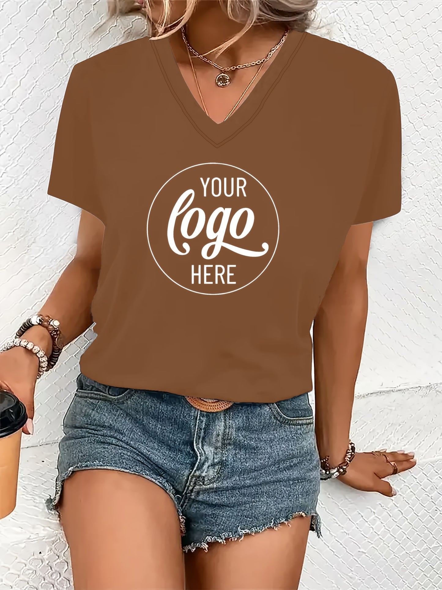 T-shirt décontracté personnalisable à col en V du S au 2XL