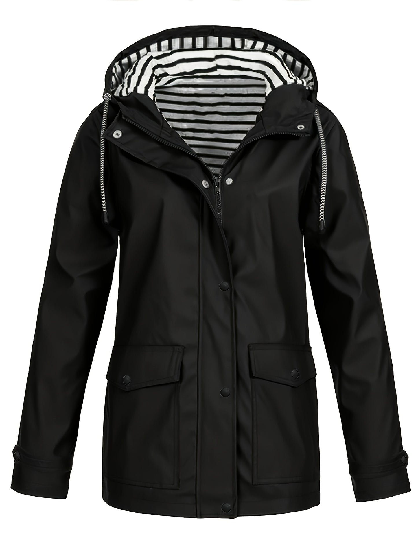 Veste longue à capuche rayée coupe vent femmes du 0XL au 5XL