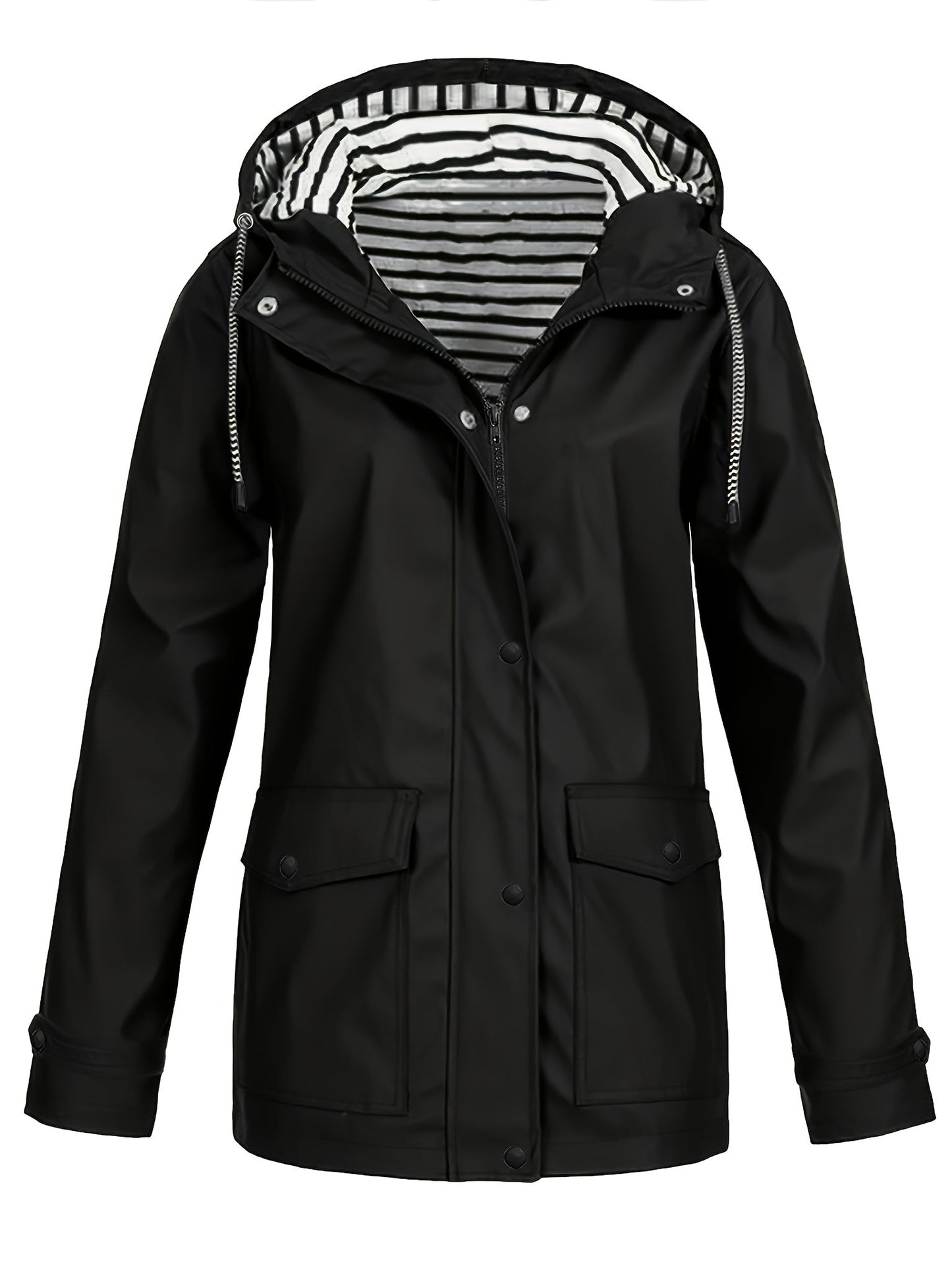 Veste longue à capuche rayée coupe vent femmes du 0XL au 5XL MAEJORKEN