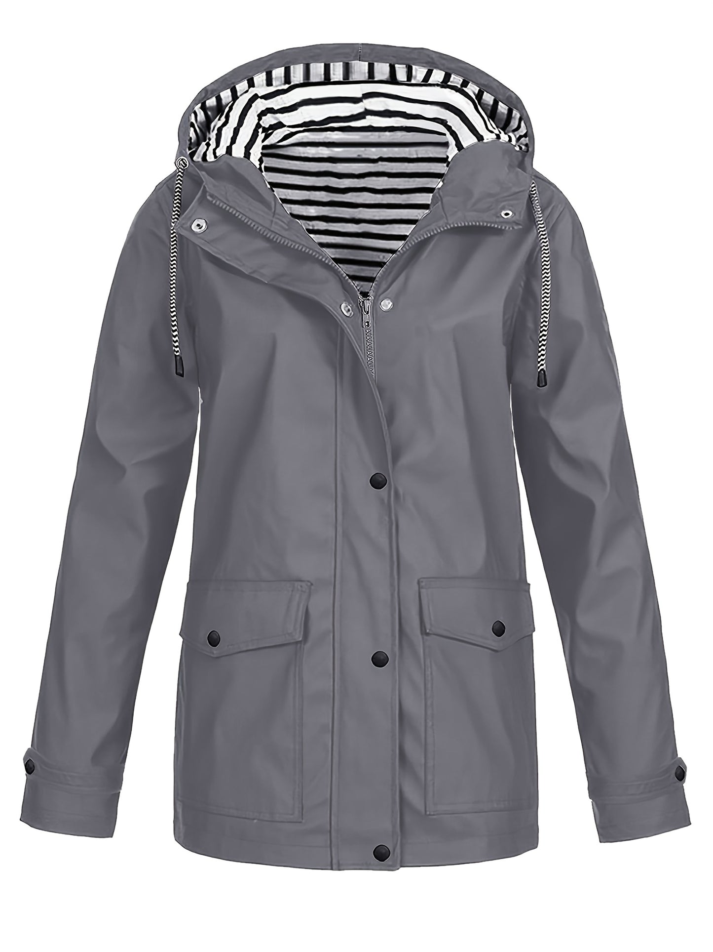 Veste longue à capuche rayée coupe vent femmes du 0XL au 5XL