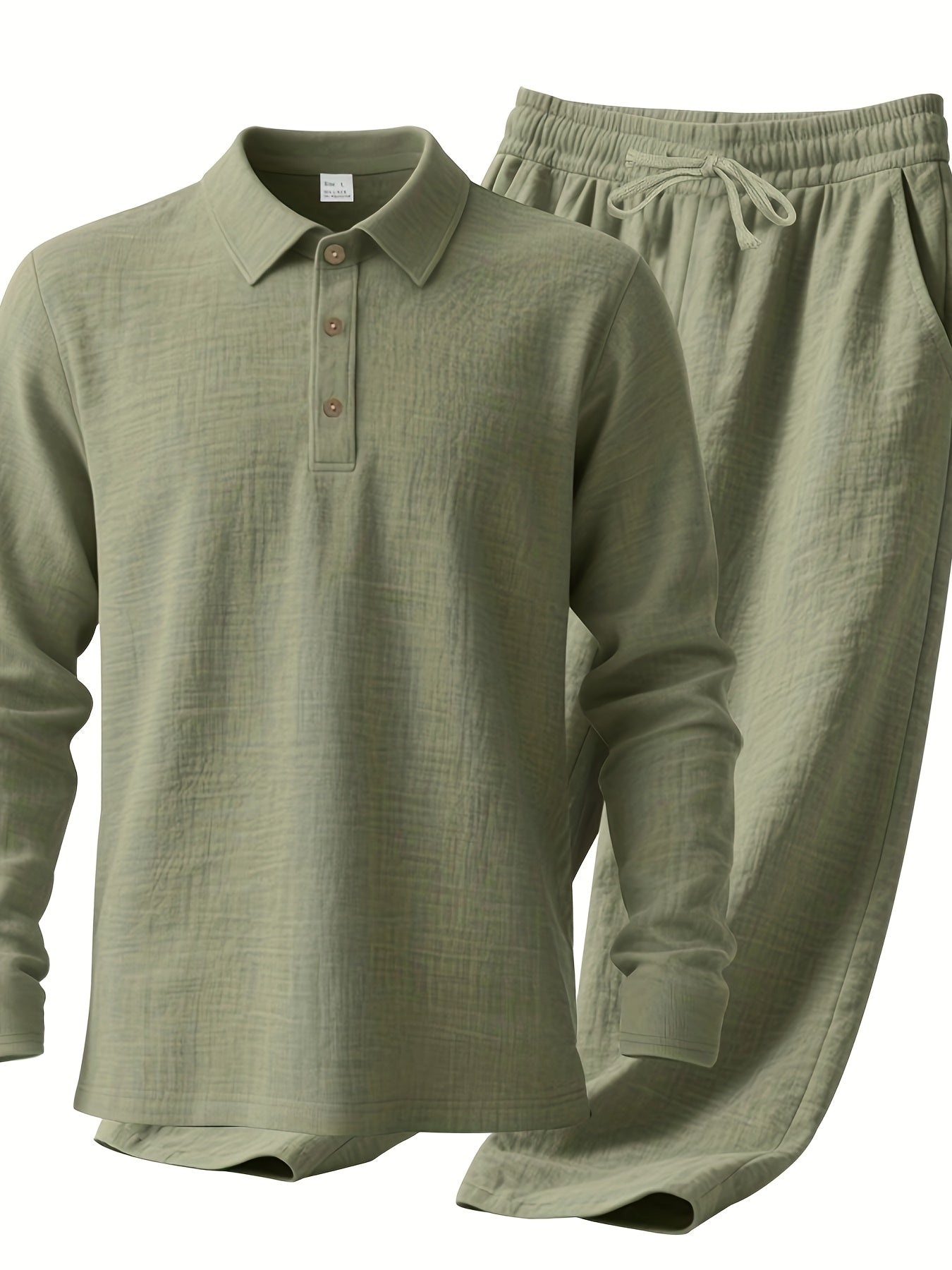 Ensemble pantalon large et polo à manches longues en lin du S au 3XL MAEJORKEN