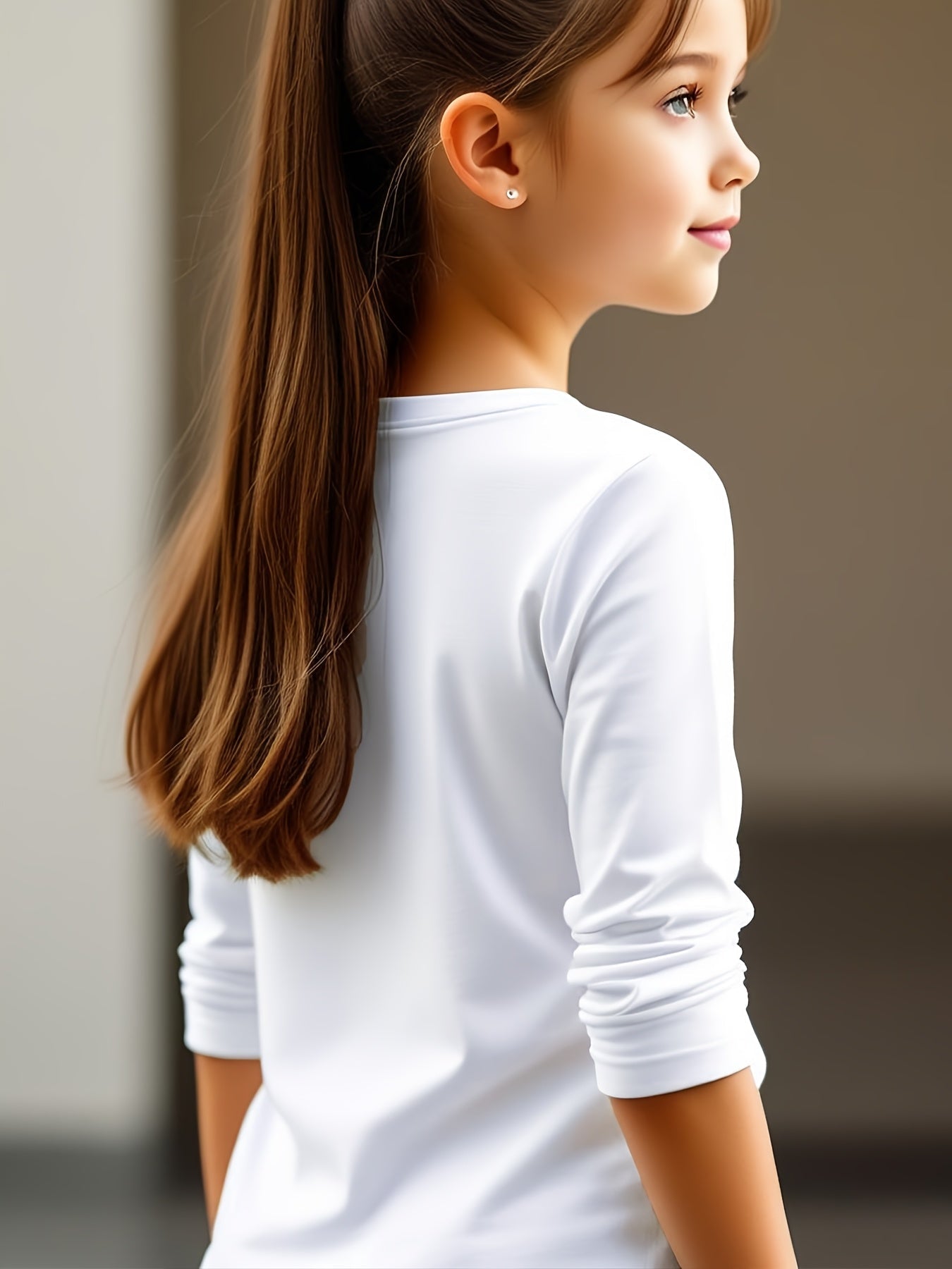 T-shirt blanc à manche longues pour filles du 5 au 14 ans MAEJORKEN