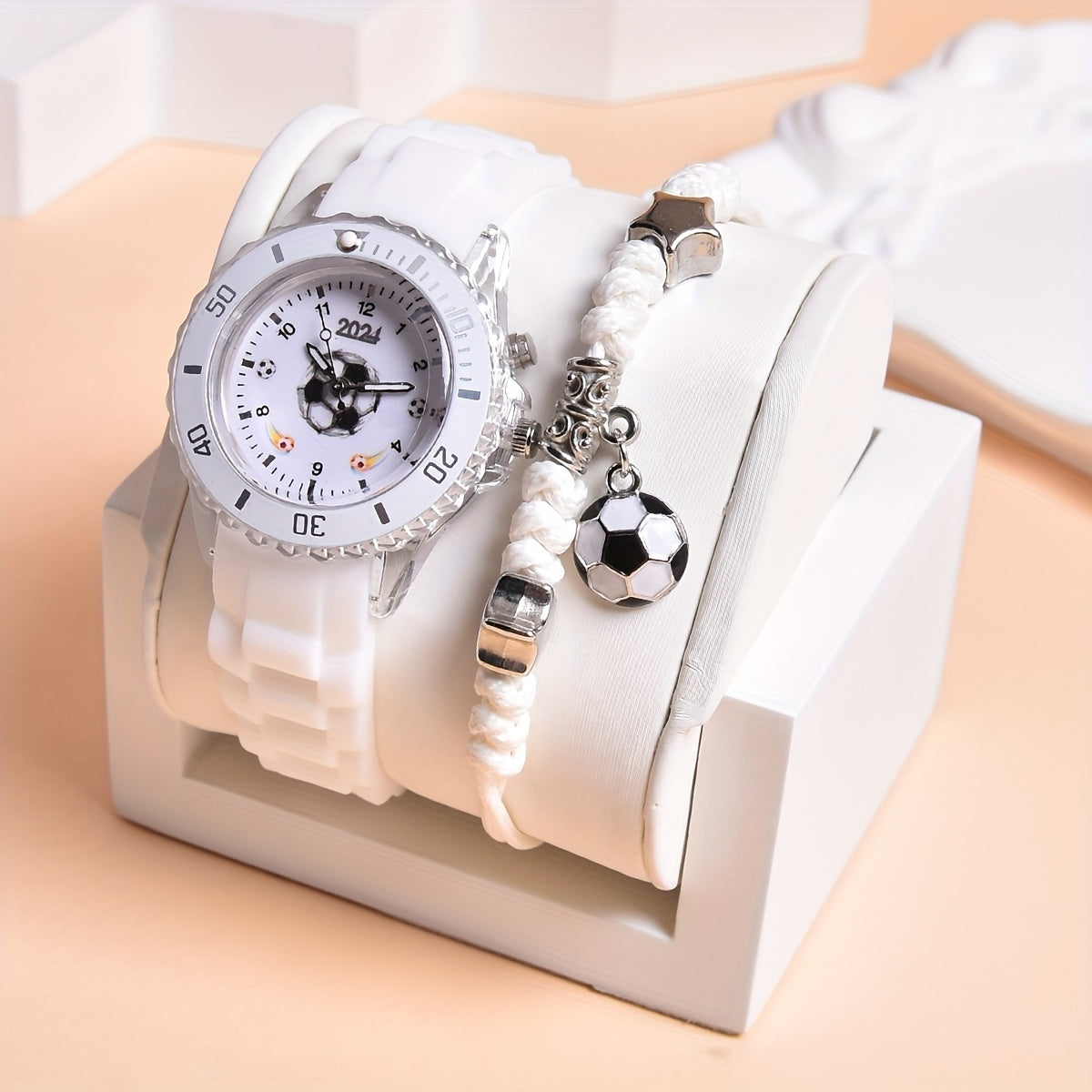2024 New Double Movement LED Luminous Watch for Boys Football Sports Watch Adjustable Braided Rope Bracelet Set 2pcs MAEJORKEN