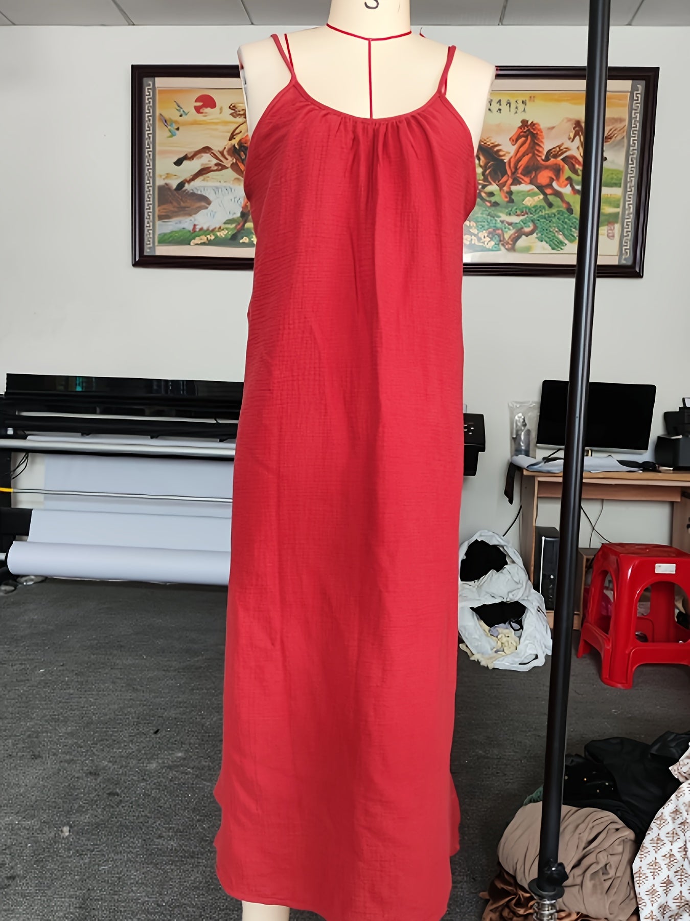 Robe d été sans manches avec plis sur le décolleté & fente latéral du S au 2XL