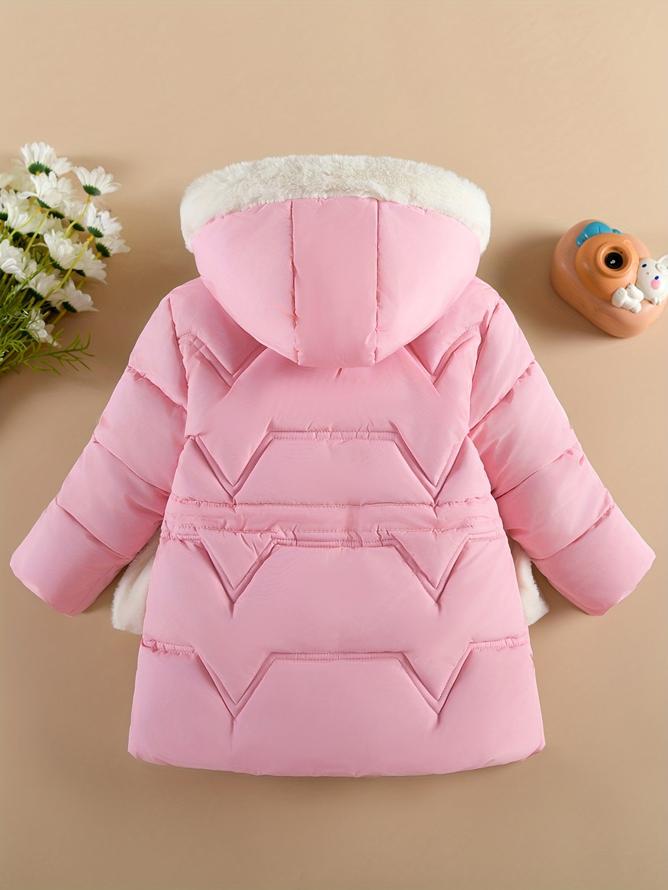 Manteau de couleur unie à capuche avec paires de gants pour filles de 1 à 10 ans MAEJORKEN