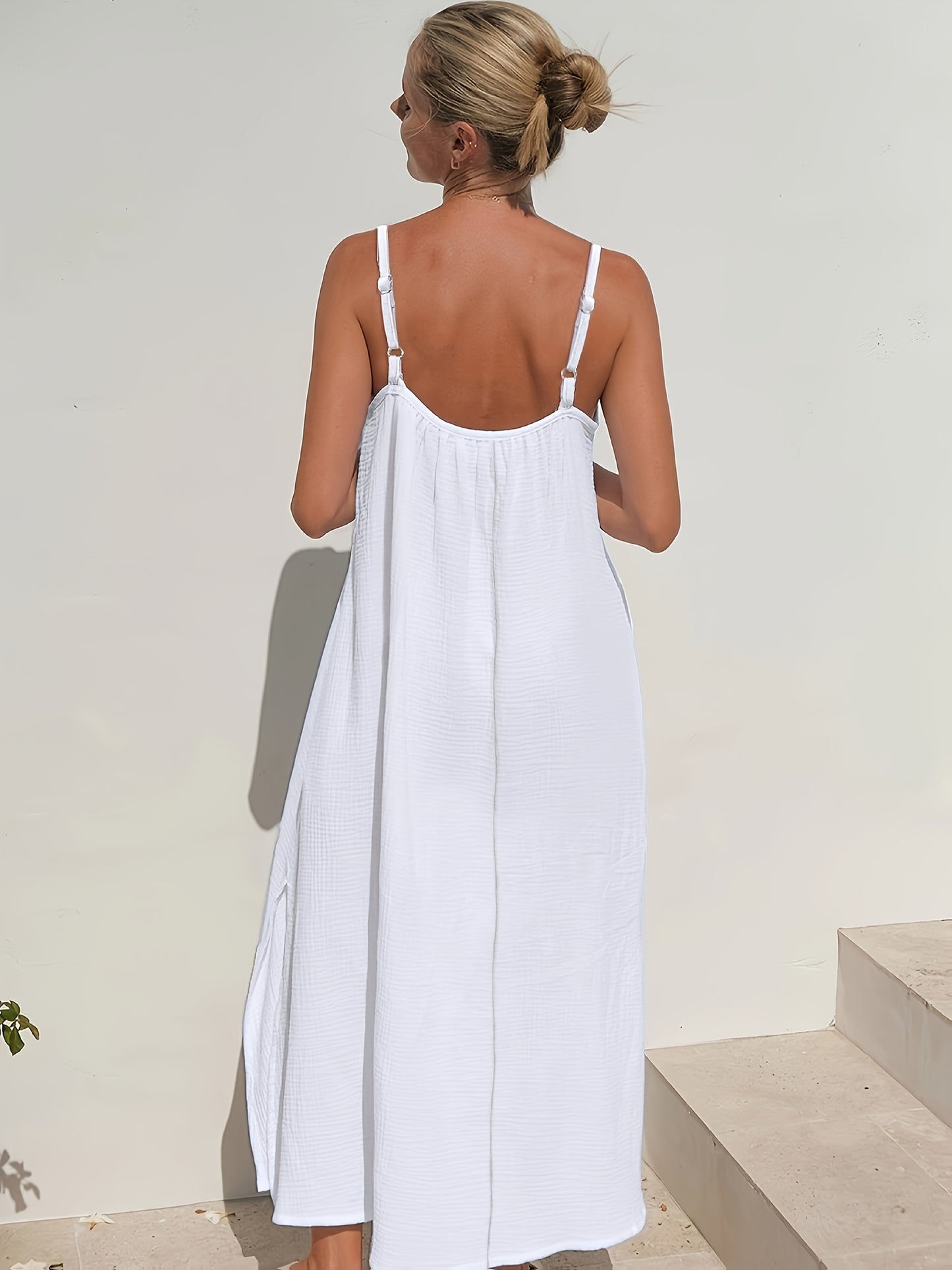 Robe d été sans manches avec plis sur le décolleté & fente latéral du S au 2XL