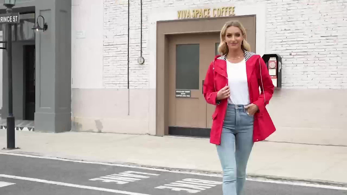 Veste longue à capuche rayée coupe vent femmes du 0XL au 5XL