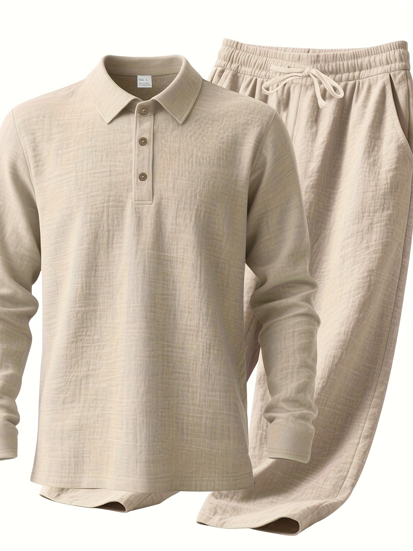 Ensemble pantalon large et polo à manches longues en lin du S au 3XL MAEJORKEN
