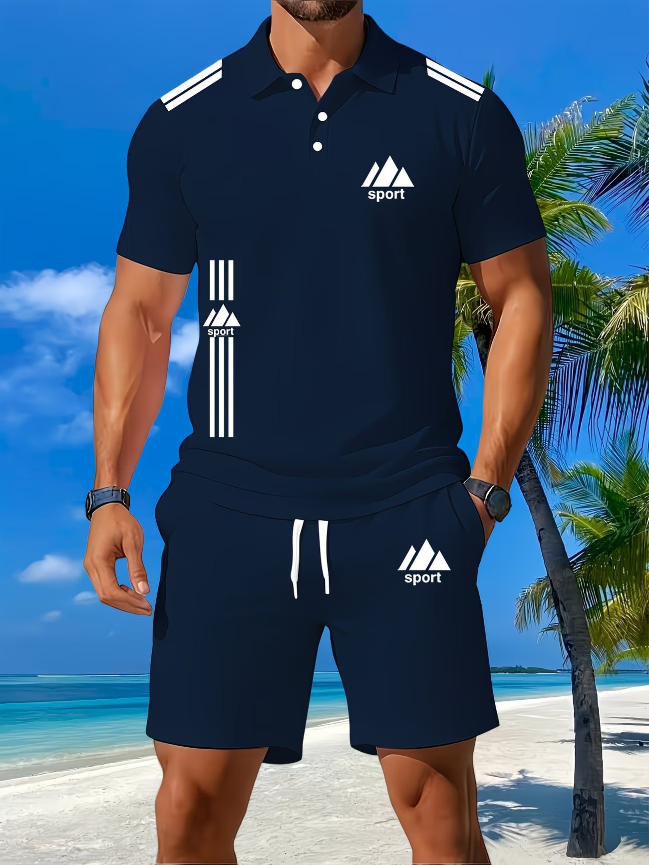 Ensemble 2 pièces pour homme : Polo respirant et short, brodé du S au 3XL MAEJORKEN