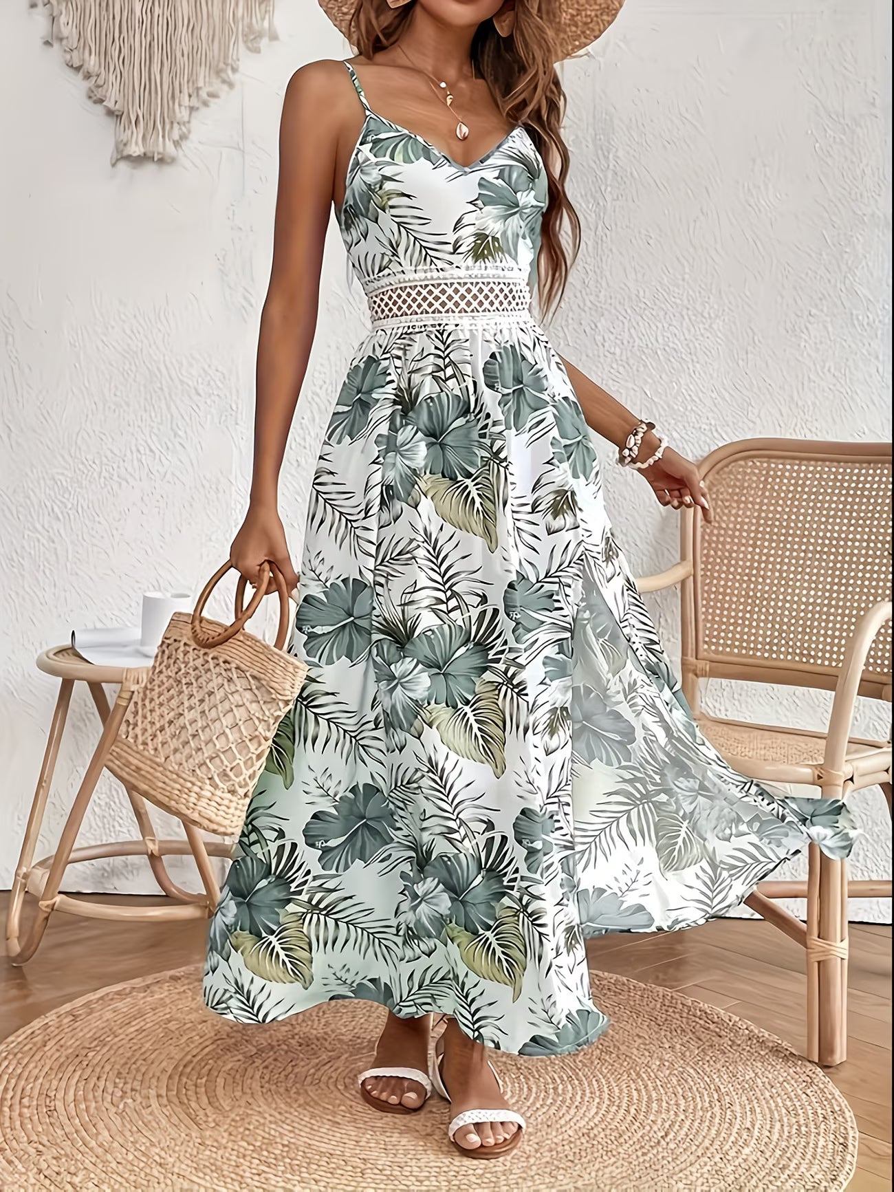Robe élégante à imprimé floral pour femmes, décontractée, de vacances, sans manches, avec fente et décolleté du XS au 5XL MAEJORKEN