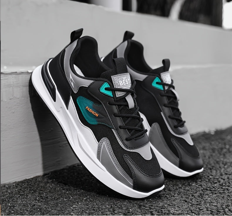 Men's Trendy Chunky Sneakers - Breathable Mesh Dad Shoes with Cushioned Insole, All-Season Wear, Green & Beige Color Scheme, Casual Sneakers for Walking, Running & Everyday Use MAEJORKEN