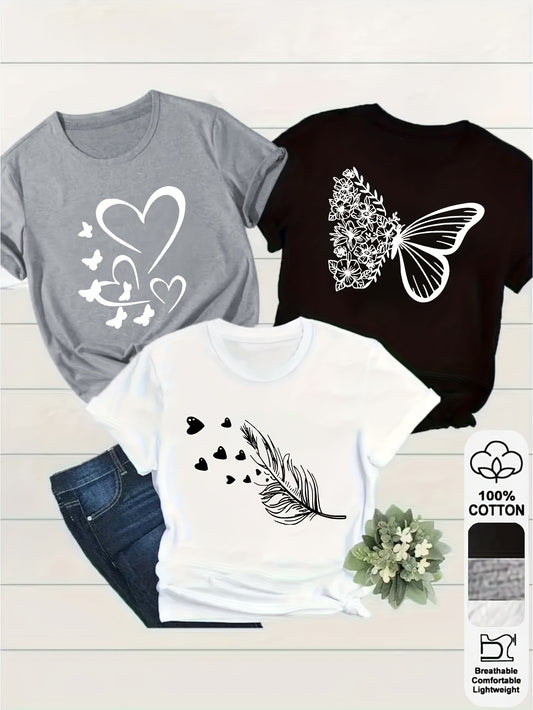 Lot de 3t-shirts à manches courtes 100% coton pour femme du S au 2XL