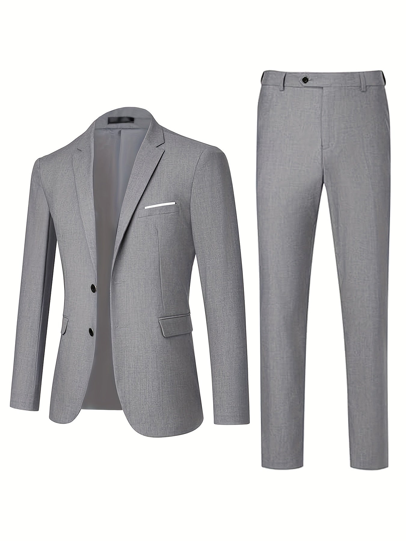 Men'S Slim-Fit Two-Piece Suit - Solid Color Notch Lapel Blazer & Pants, Long Sleeve, Button-Up, All-Season Formal Attire for Weddings, Parties, Graduations & Business Gatherings, Wedding Attire, Sophisticated Style, Nonstretc MAEJORKEN