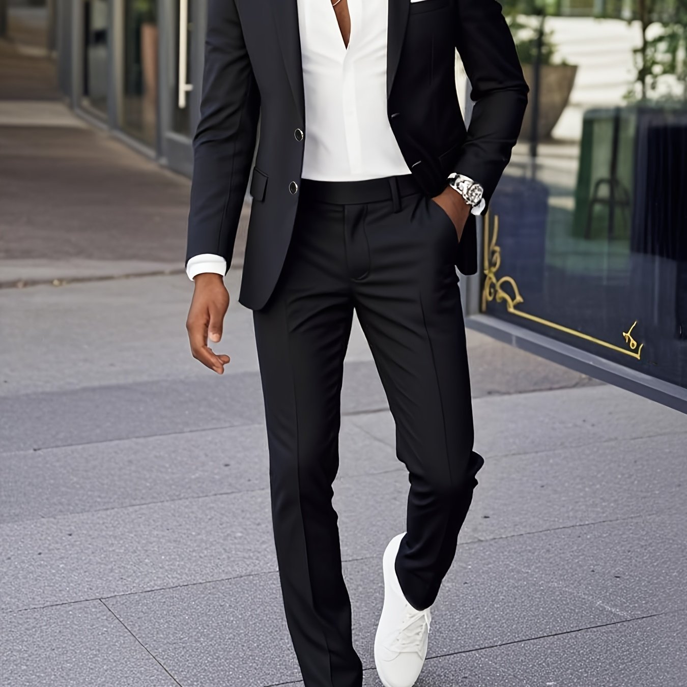 Men'S Slim-Fit Two-Piece Suit - Solid Color Notch Lapel Blazer & Pants, Long Sleeve, Button-Up, All-Season Formal Attire for Weddings, Parties, Graduations & Business Gatherings, Wedding Attire, Sophisticated Style, Nonstretc MAEJORKEN