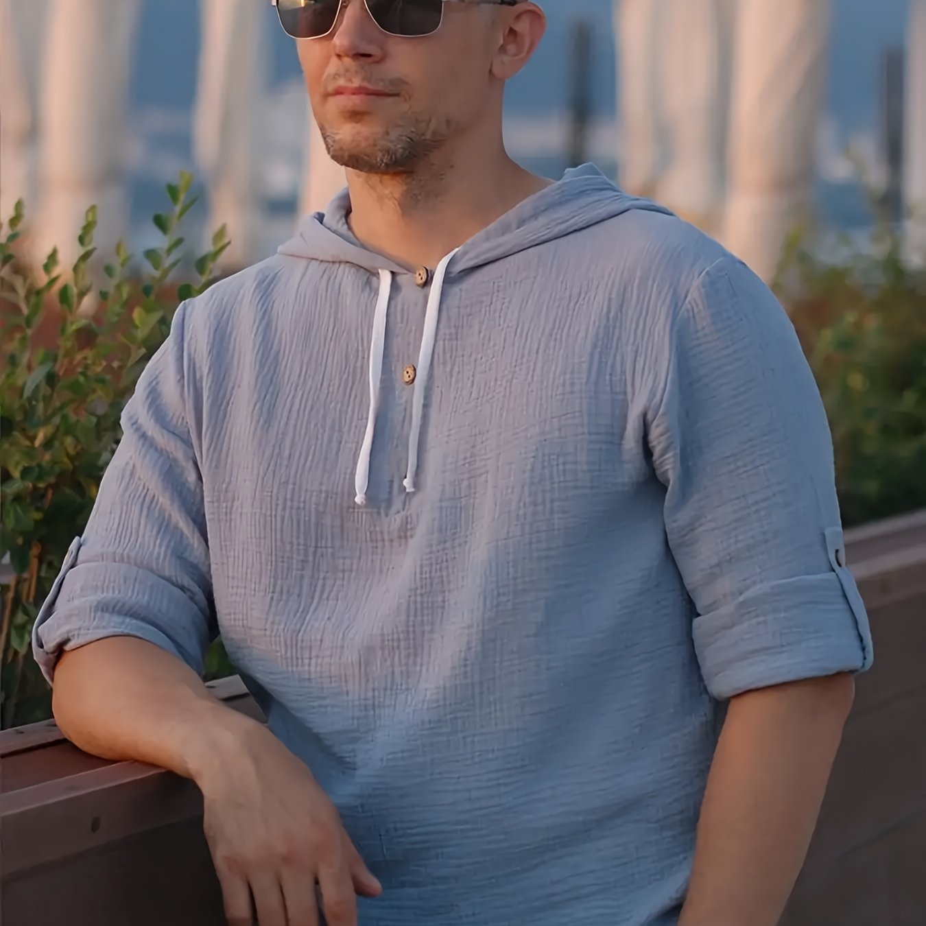 Men'S Casual Hooded Sweatshirt - Loose Fit Long Sleeve Pullover with Button Front, Solid Color, Spring/Fall Essential for Casual Attire, Casual Wear Hoodie MAEJORKEN